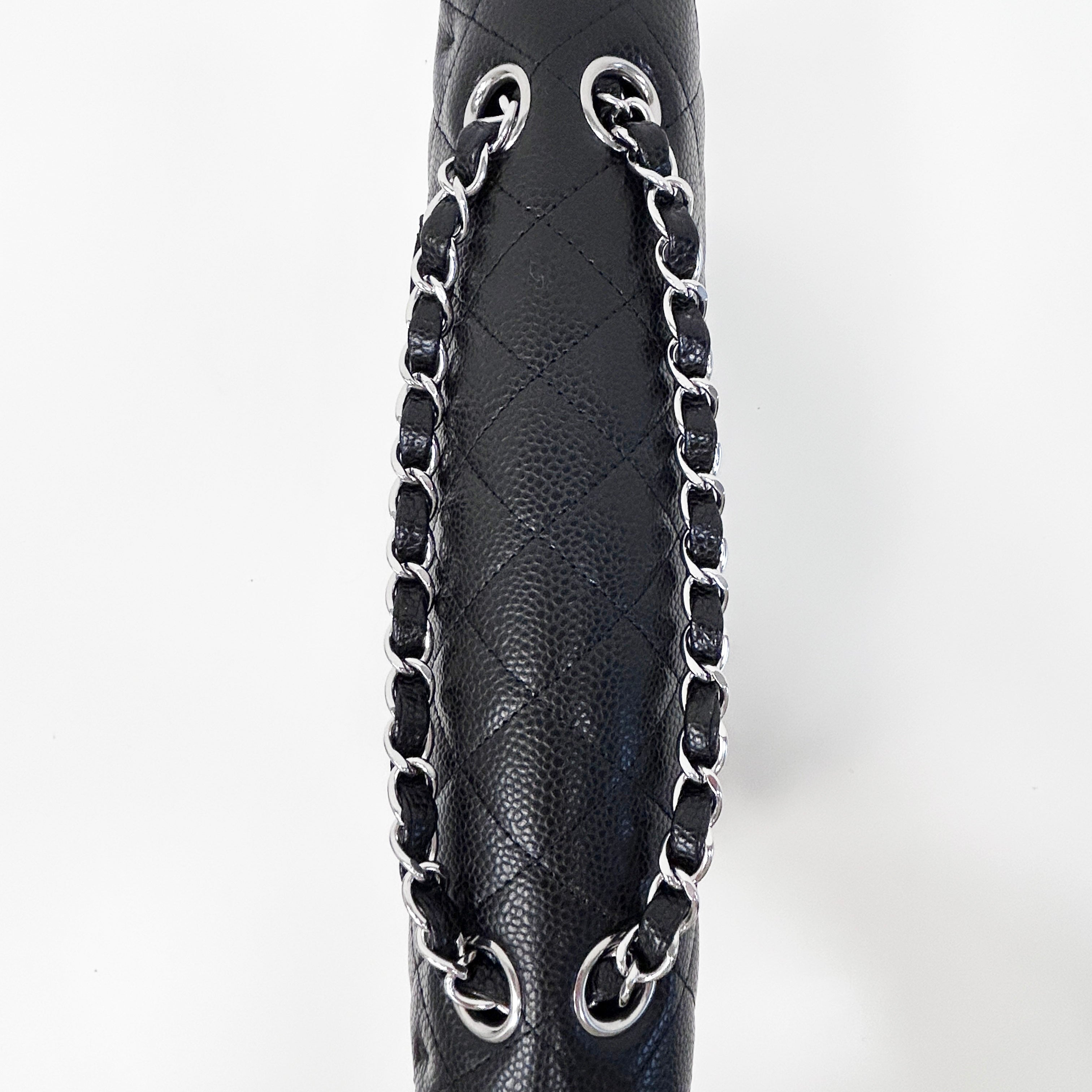 Chanel Black Quilted Caviar Leather Classic Medium Double Flap Bag w/SHW