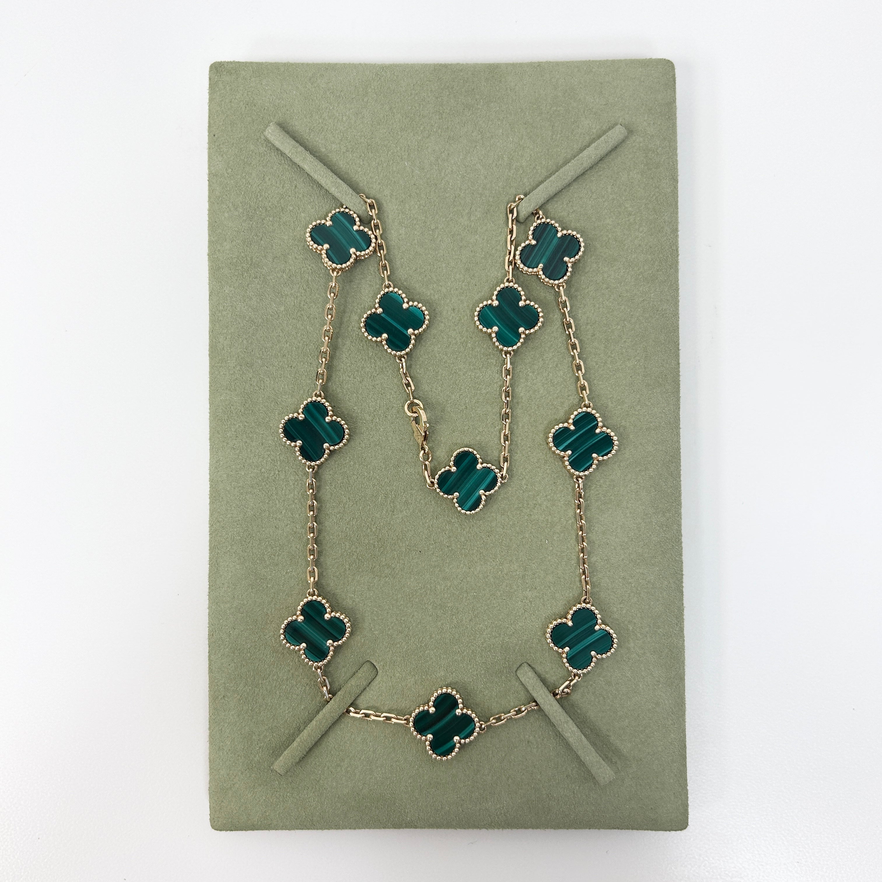 Malachite Vintage Alhambra 10-Motif Necklace w/18K GHW