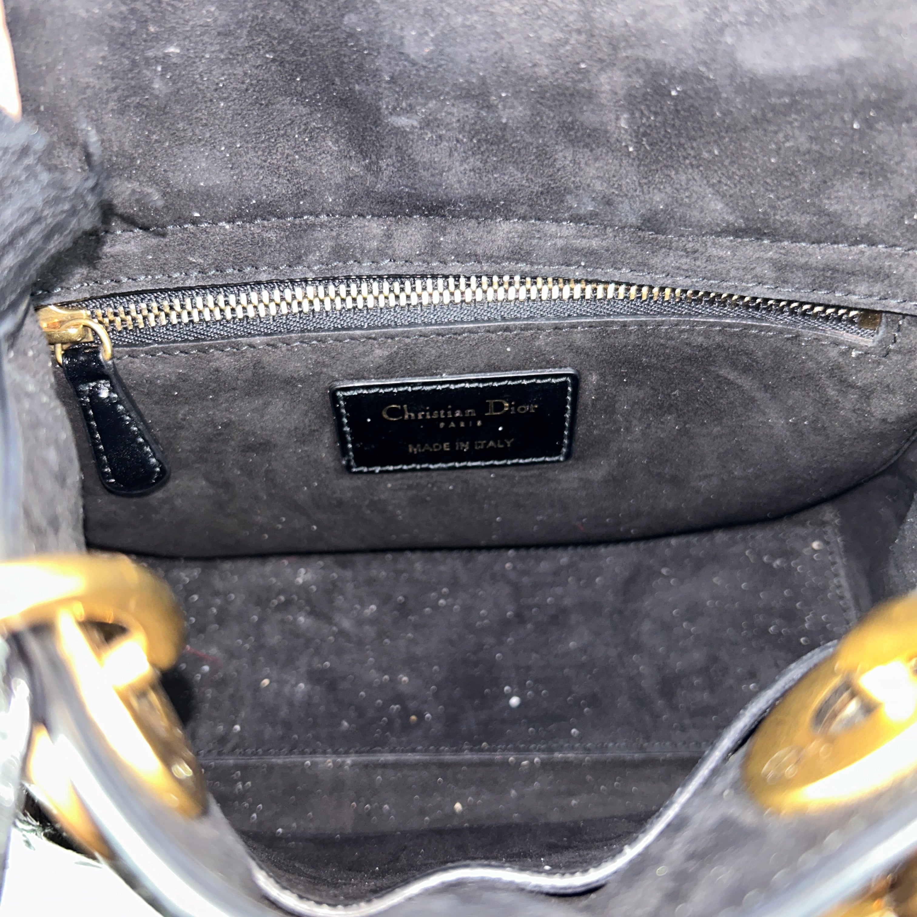 Black aged Glazed Calfskin Small Lady Dior w/AGHW