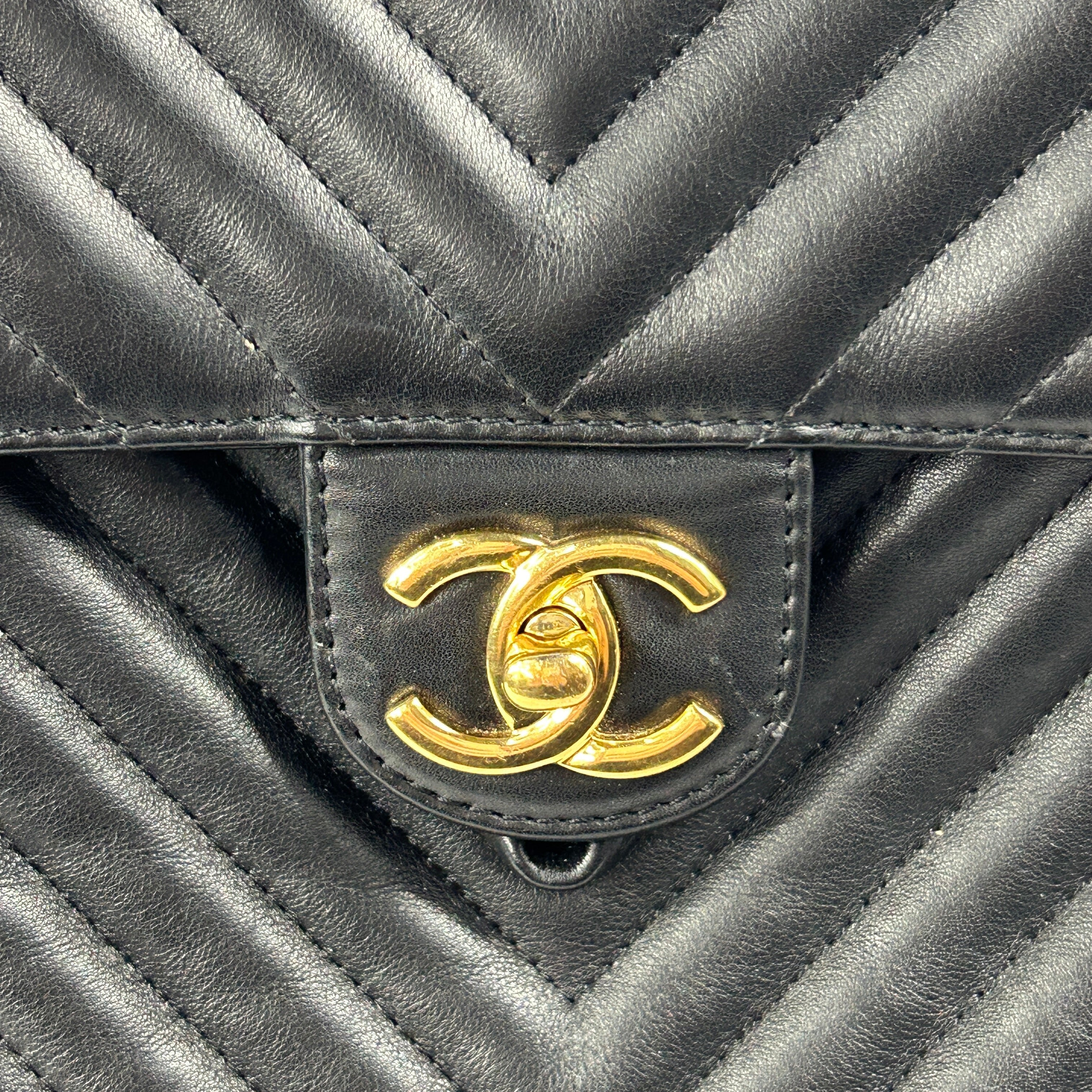 Black Chevron Lambskin Leather Spirit Backpack