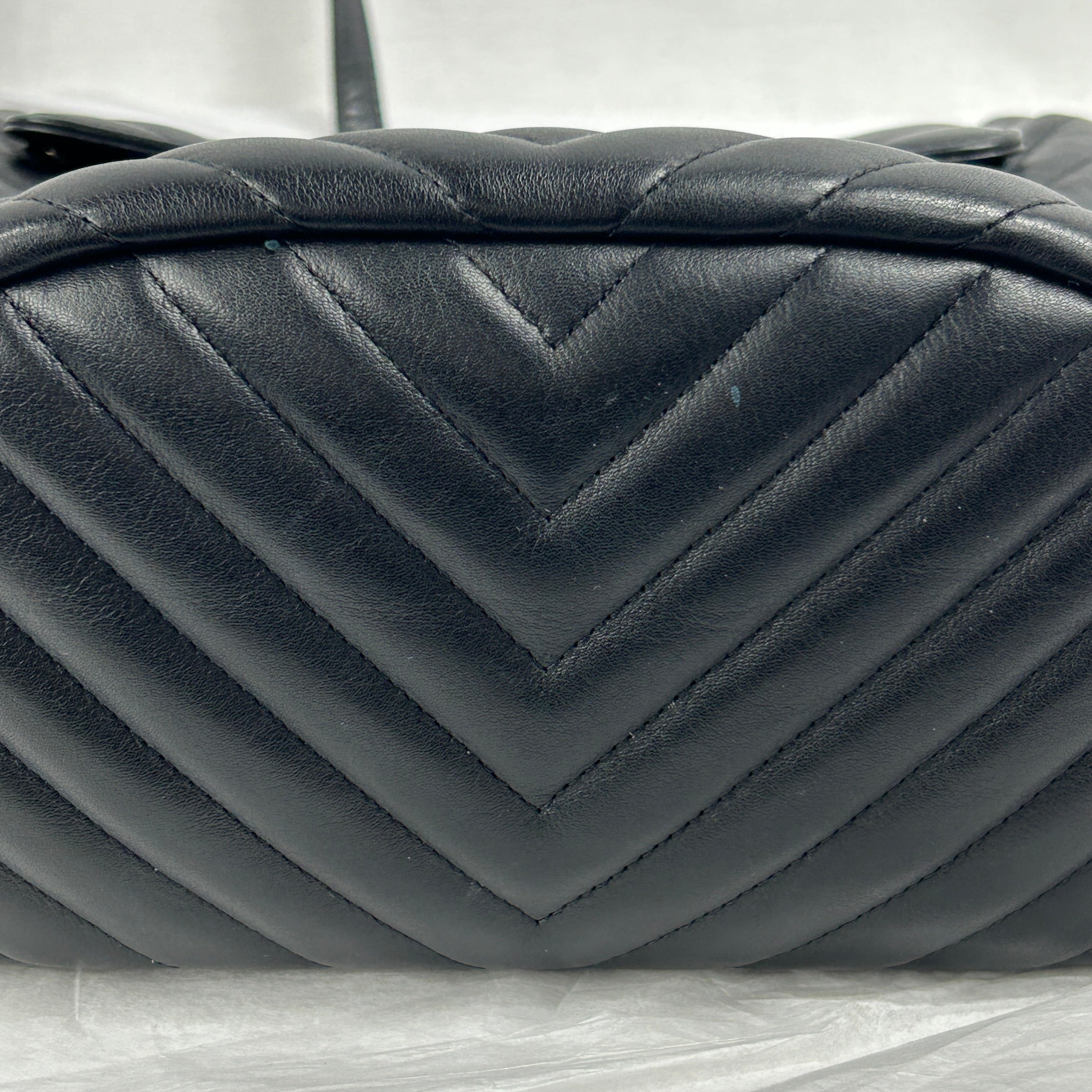 Black Chevron Lambskin Leather Spirit Backpack