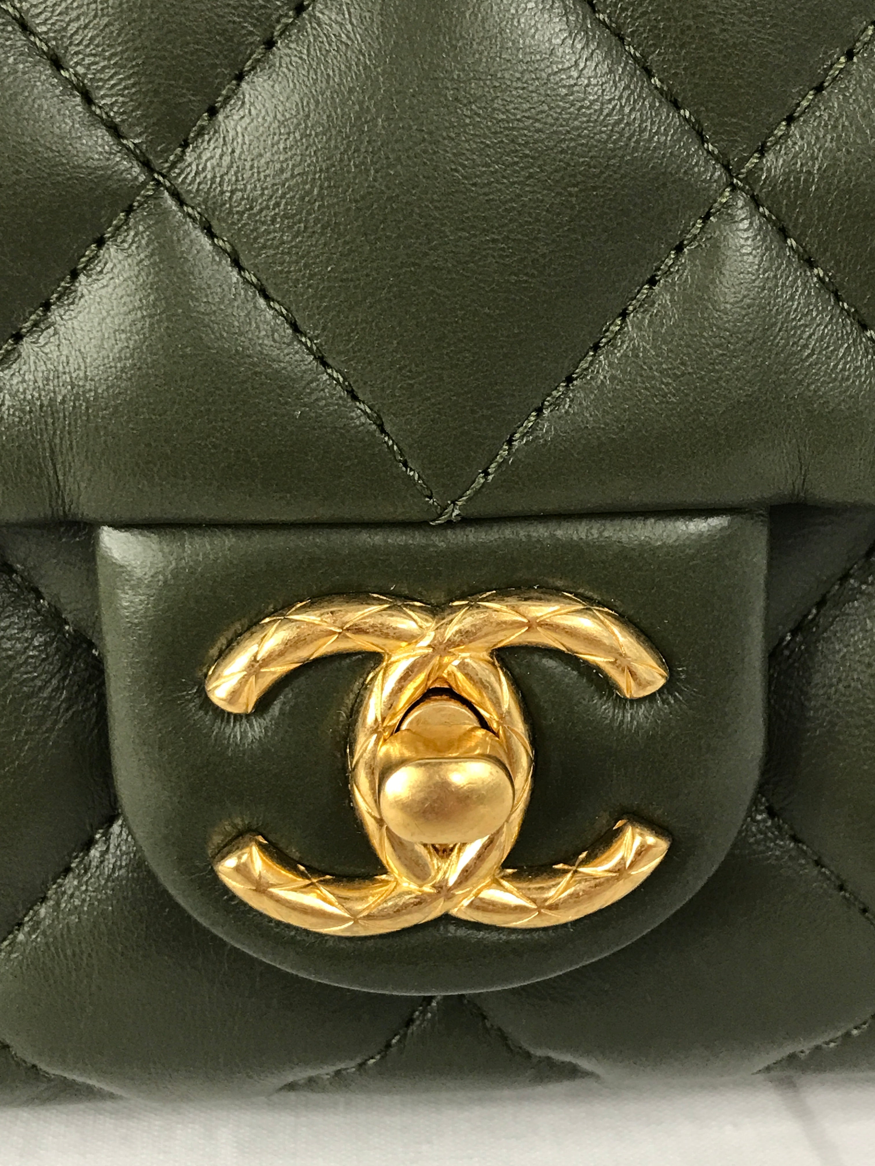 Olive Green Lambskin Quilted Small Pillow Crush Flap Bag w/AGHW