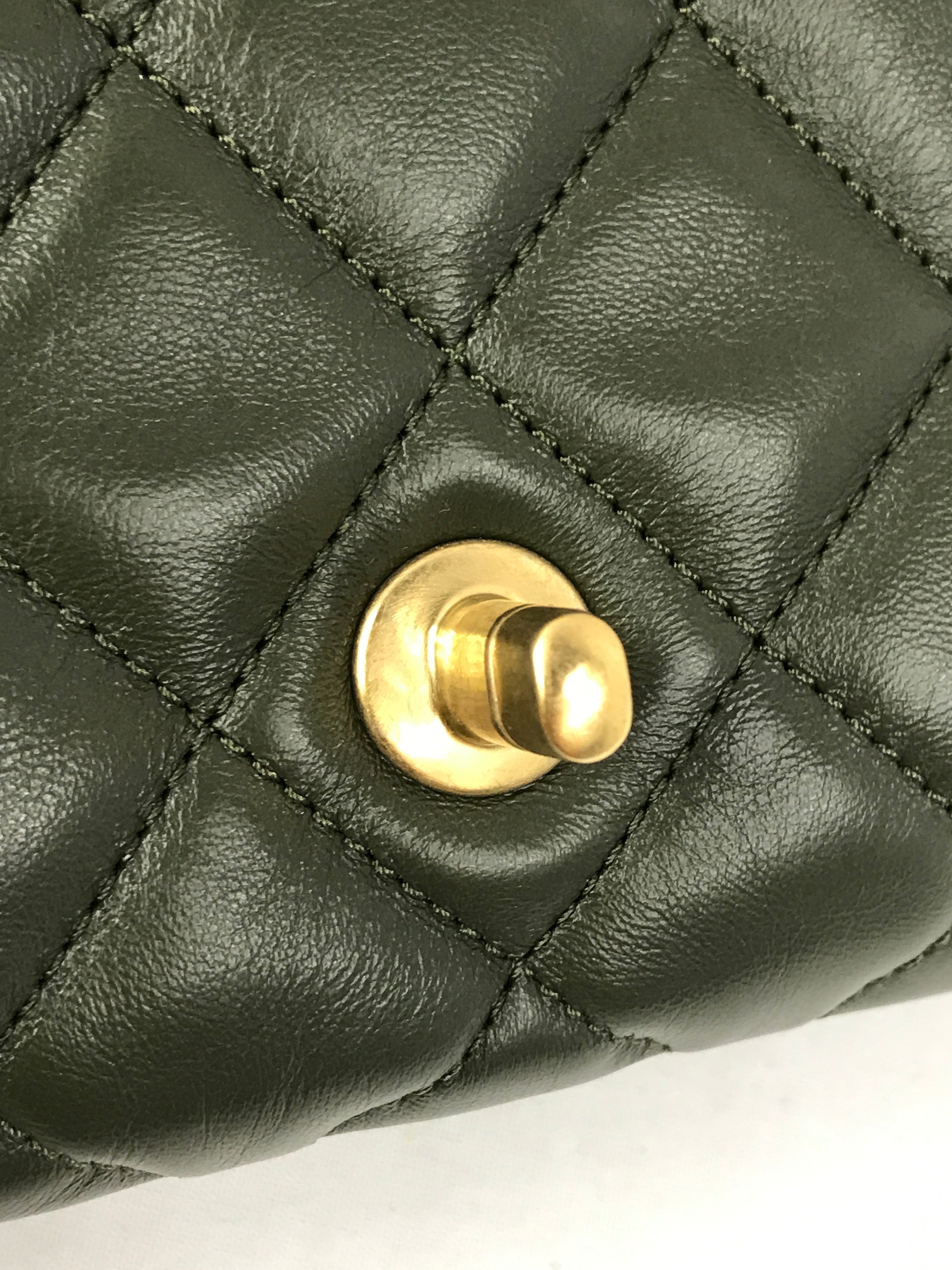 Olive Green Lambskin Quilted Small Pillow Crush Flap Bag w/AGHW
