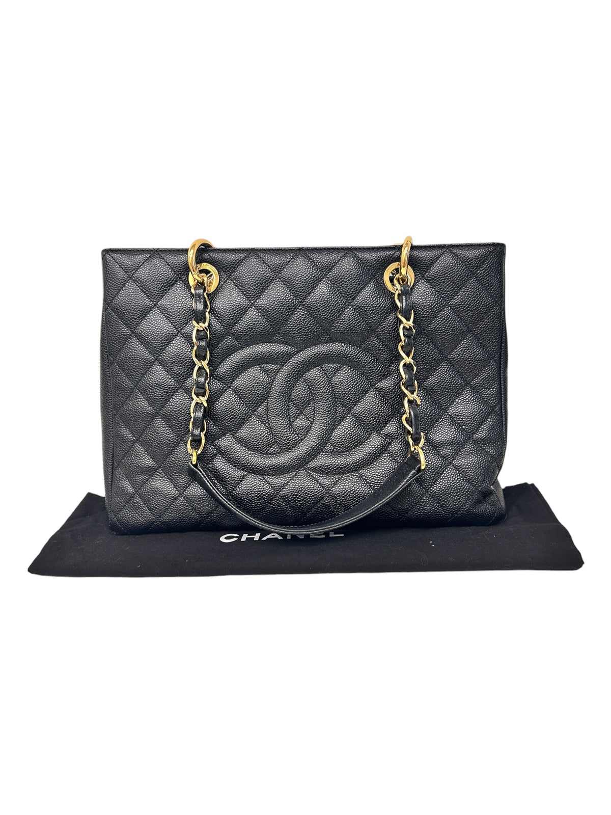 Black Quilted Caviar Leather Grand Shopping Tote Bag
