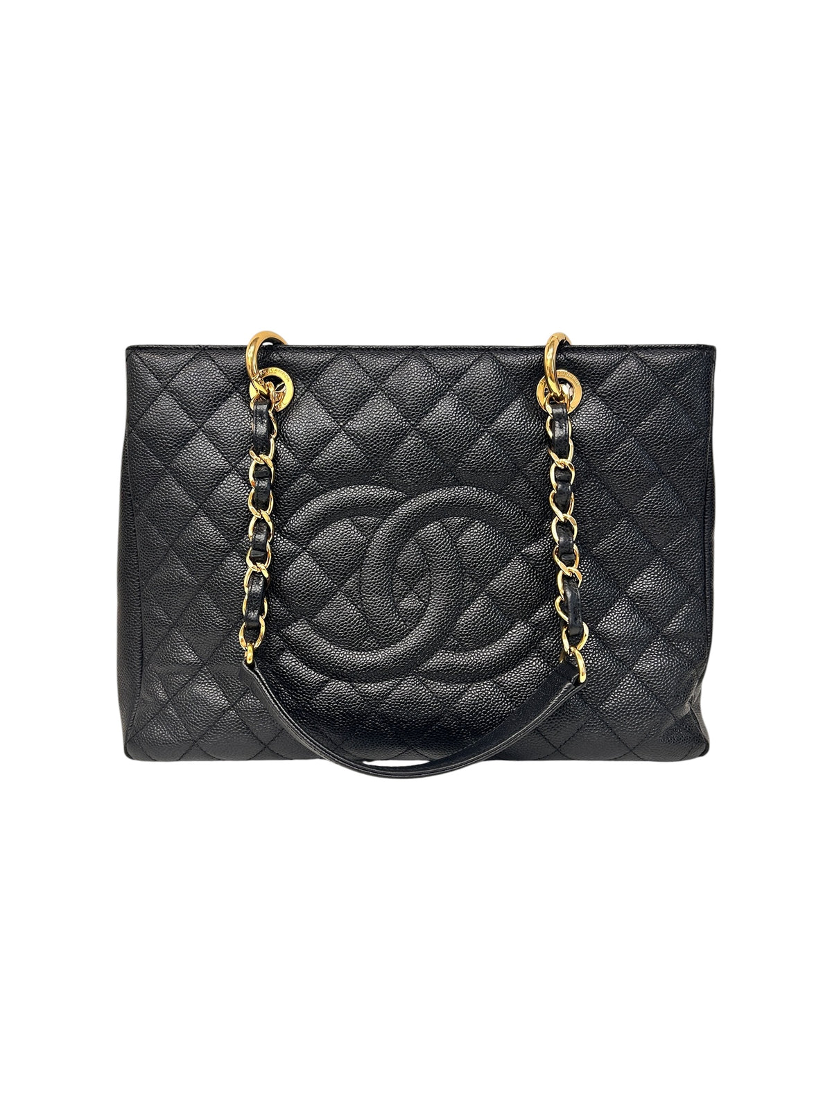 Black Quilted Caviar Leather Grand Shopping Tote Bag