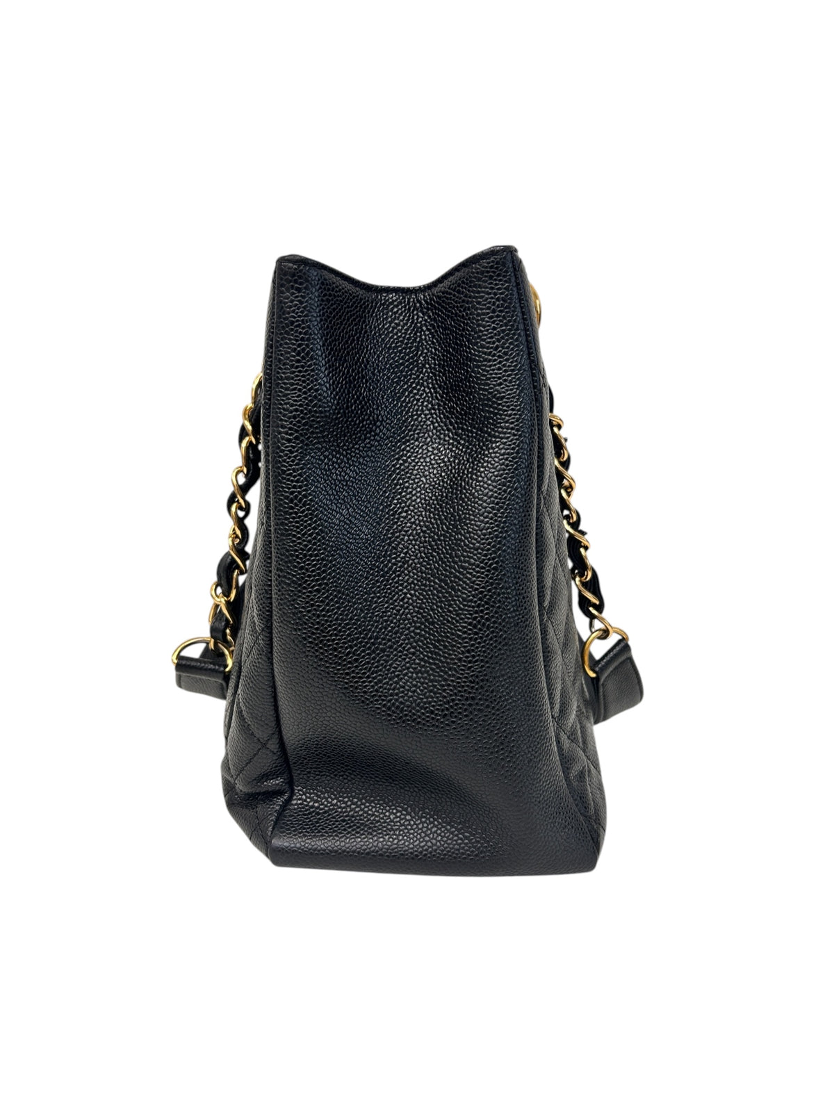 Black Quilted Caviar Leather Grand Shopping Tote Bag