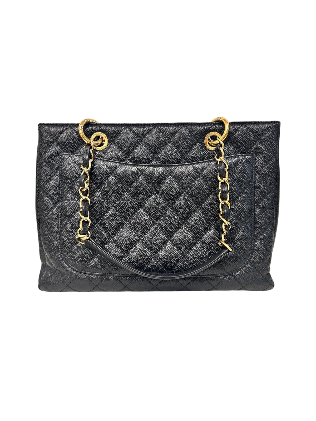 Black Quilted Caviar Leather Grand Shopping Tote Bag