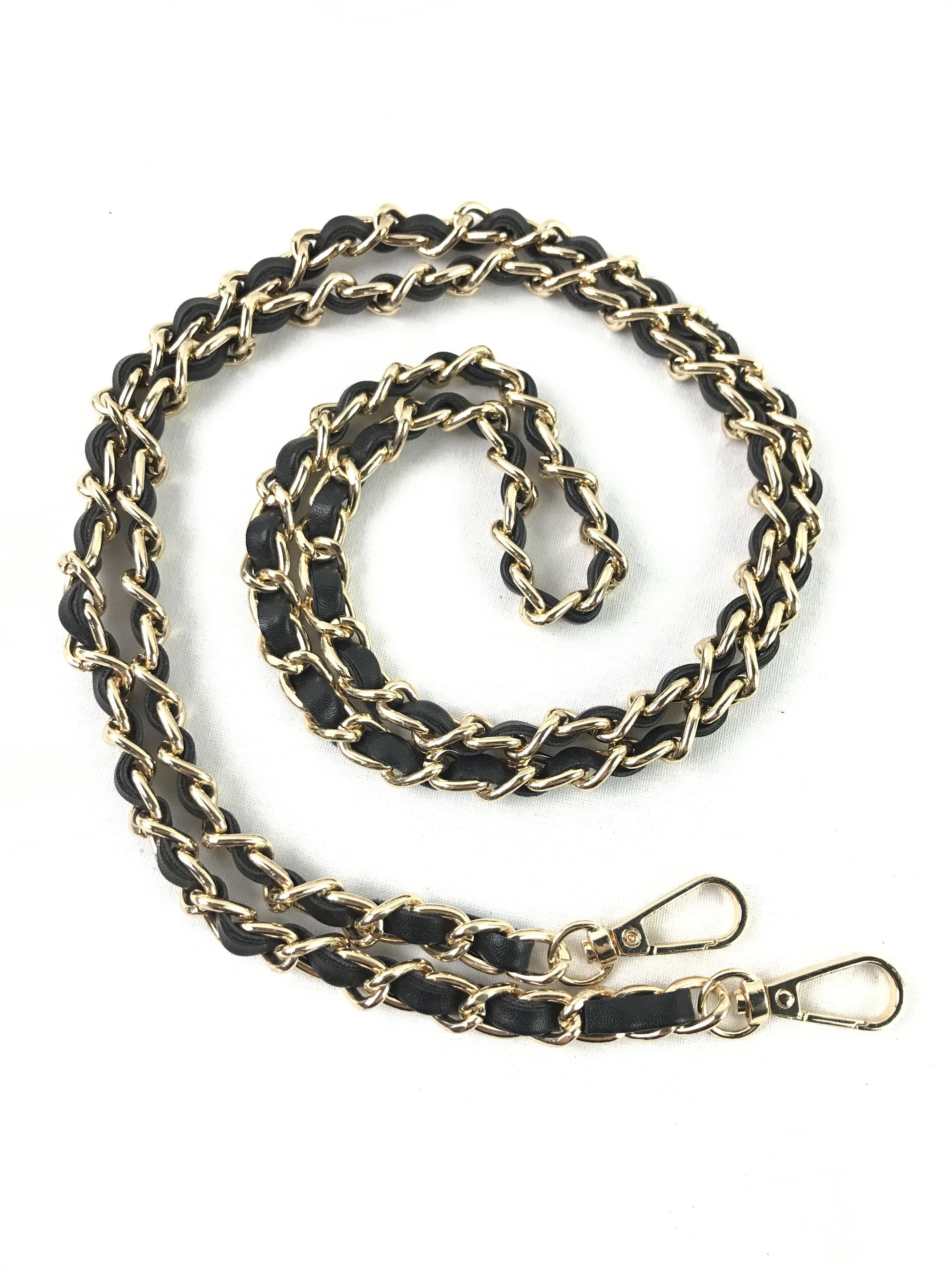 Black Leather/Chain Crossbody Strap w/GHW