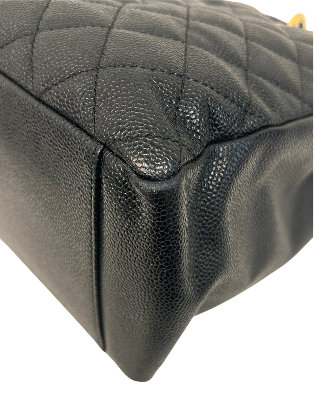 Black Quilted Caviar Leather Grand Shopping Tote Bag