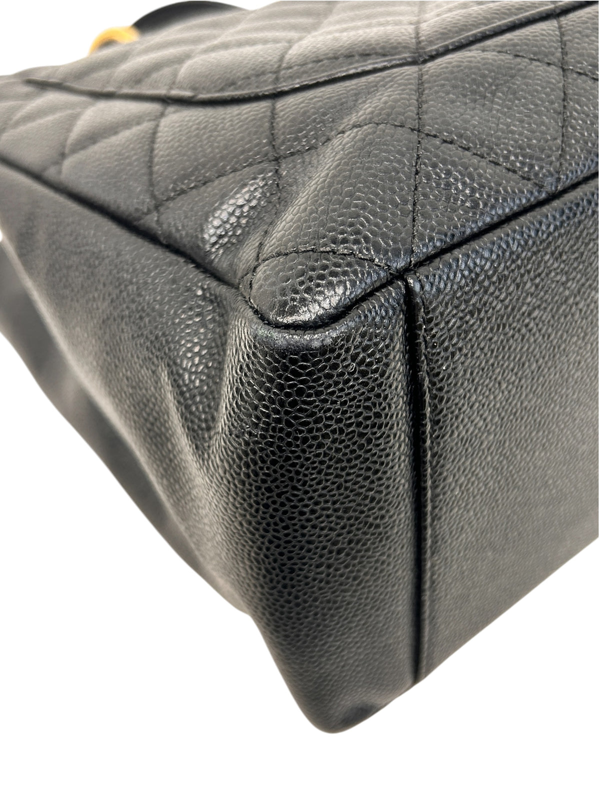 Black Quilted Caviar Leather Grand Shopping Tote Bag