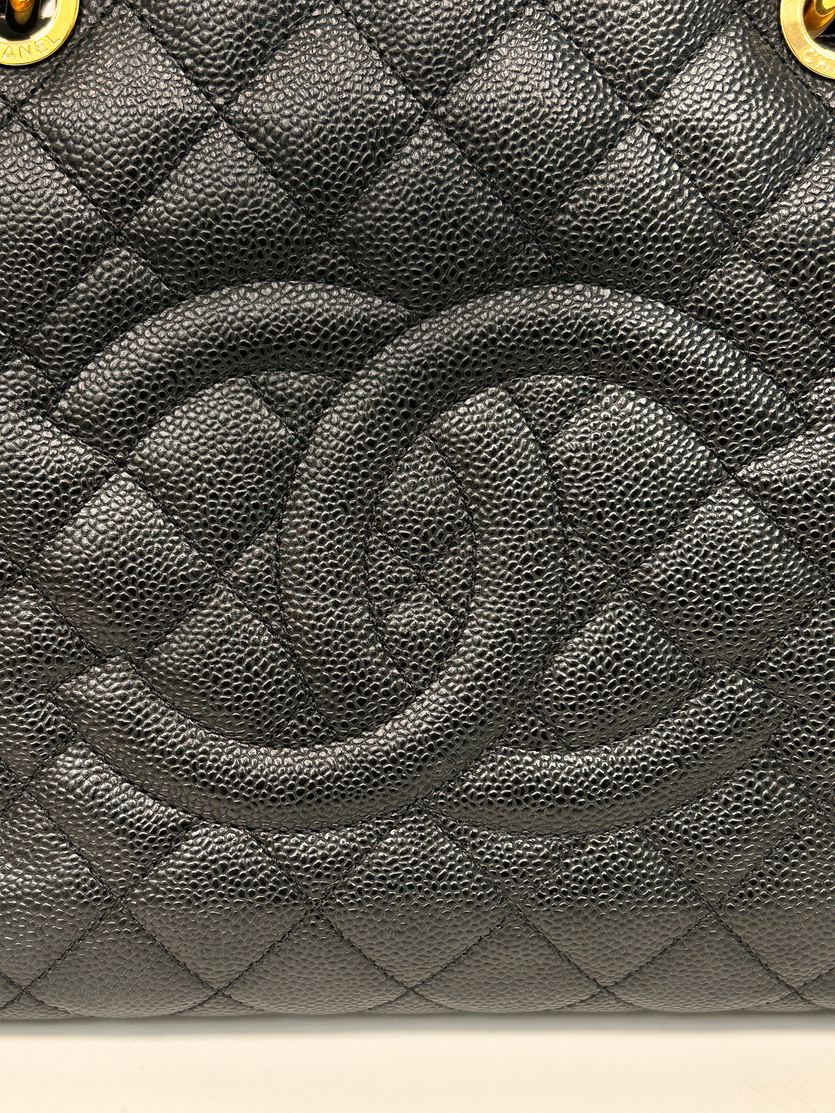 Black Quilted Caviar Leather Grand Shopping Tote Bag