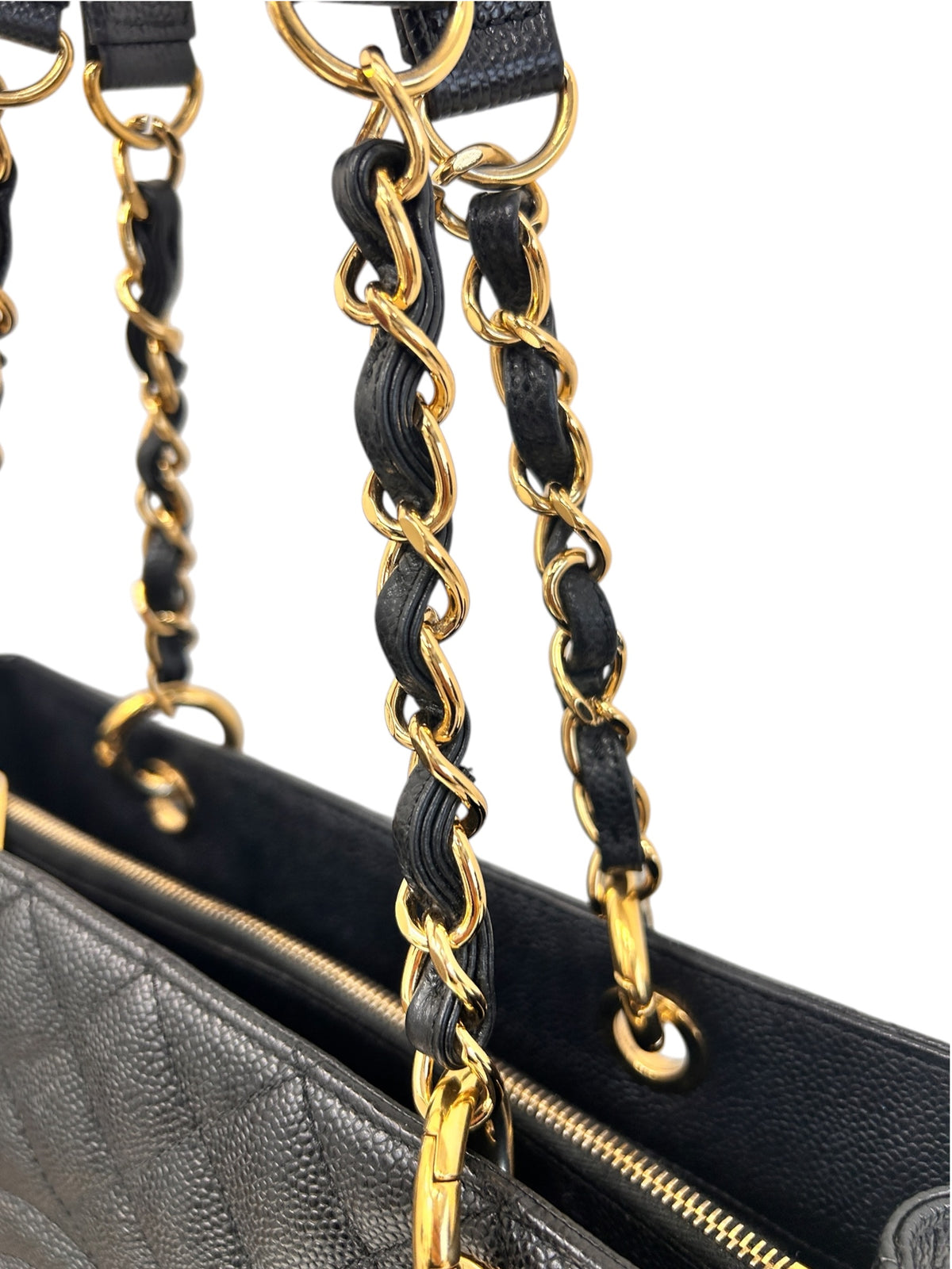 Black Quilted Caviar Leather Grand Shopping Tote Bag