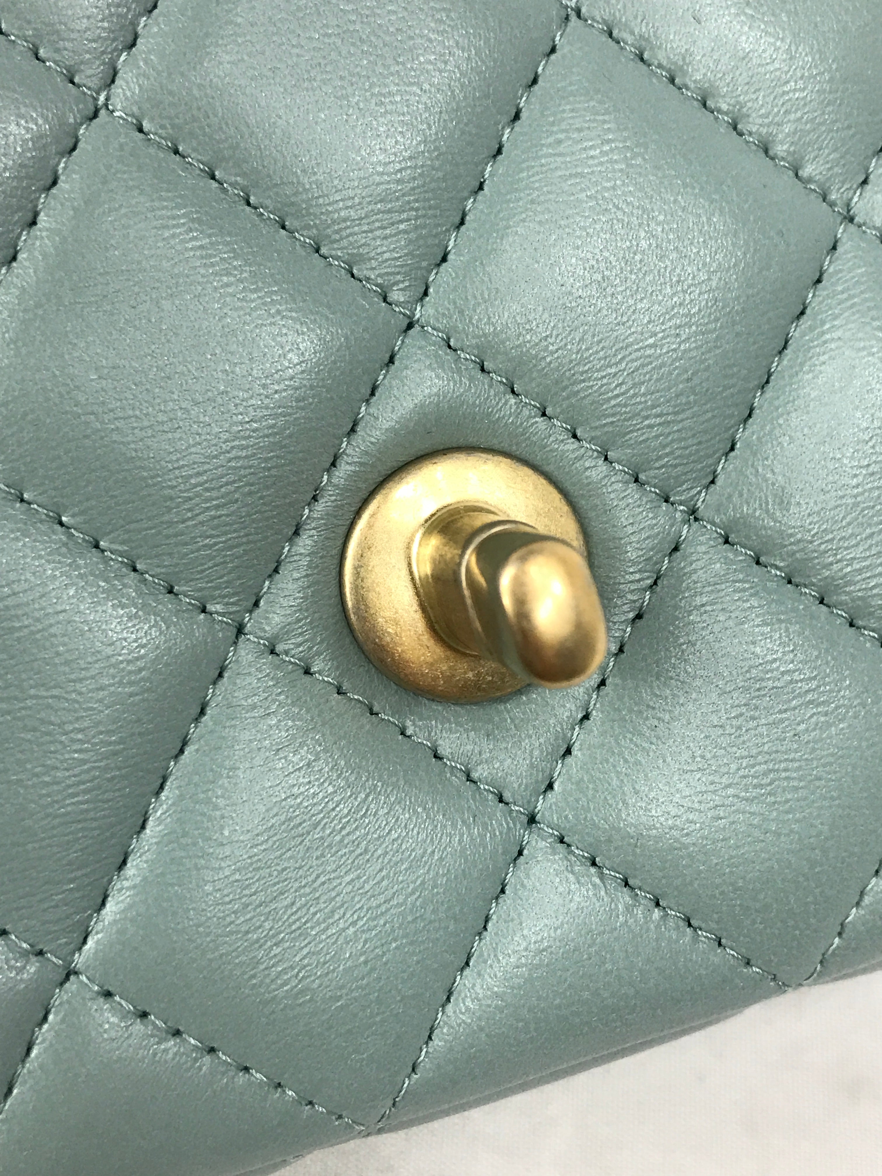 Chanel Light Grey/Blue Quilted Lambskin Mini Cruise Square Flap Bag w/ Enamel & GHW