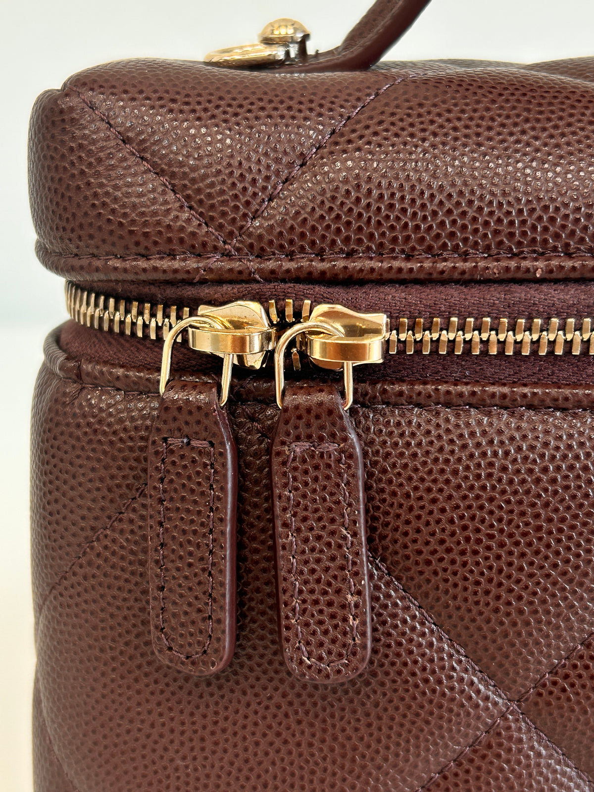 Dark Brwon Caviar Quilted Top Handle Slim Vanity w/GHW