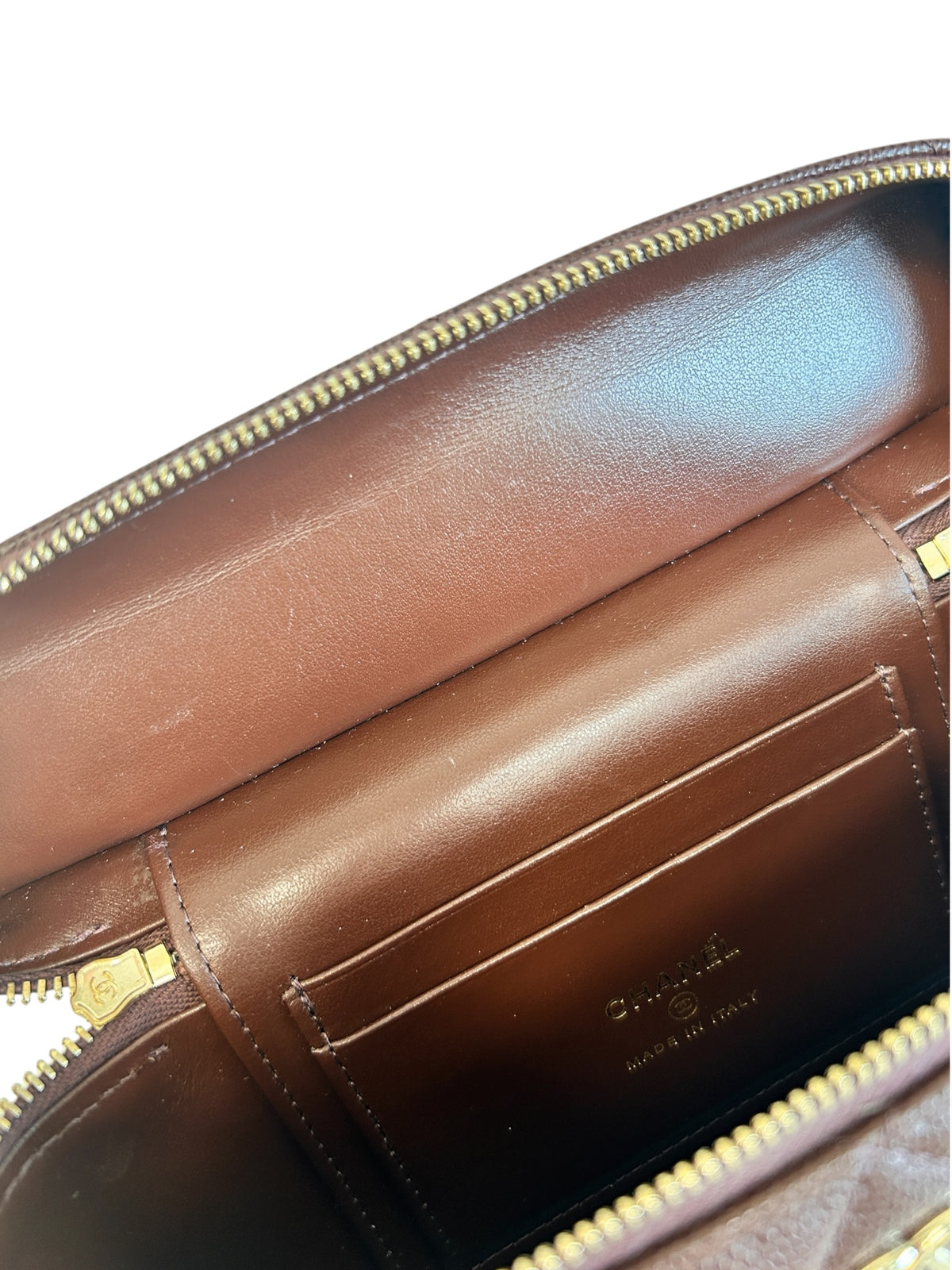 Dark Brwon Caviar Quilted Top Handle Slim Vanity w/GHW