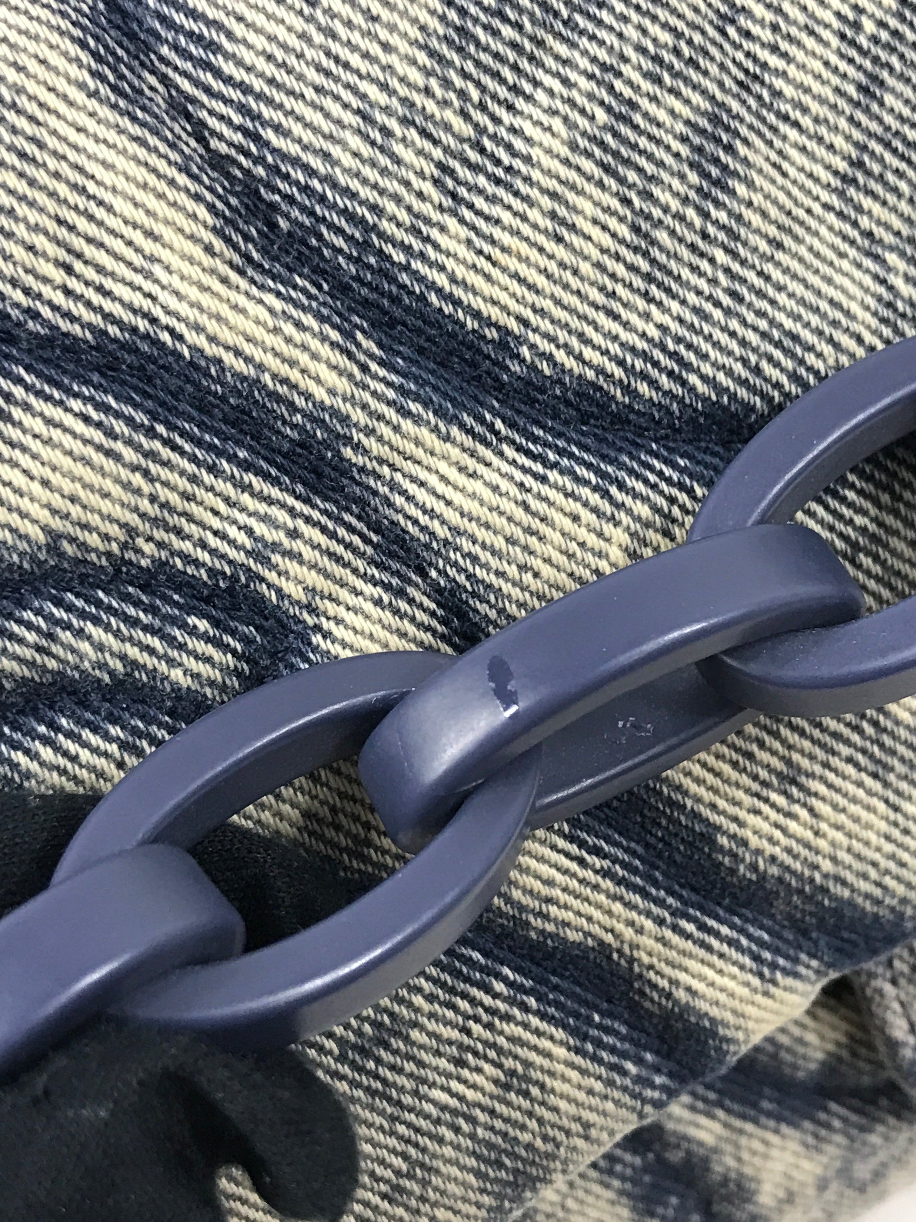 CC Blue Denim Wave Flap Bag w/SHW/ Blue enamel short strap