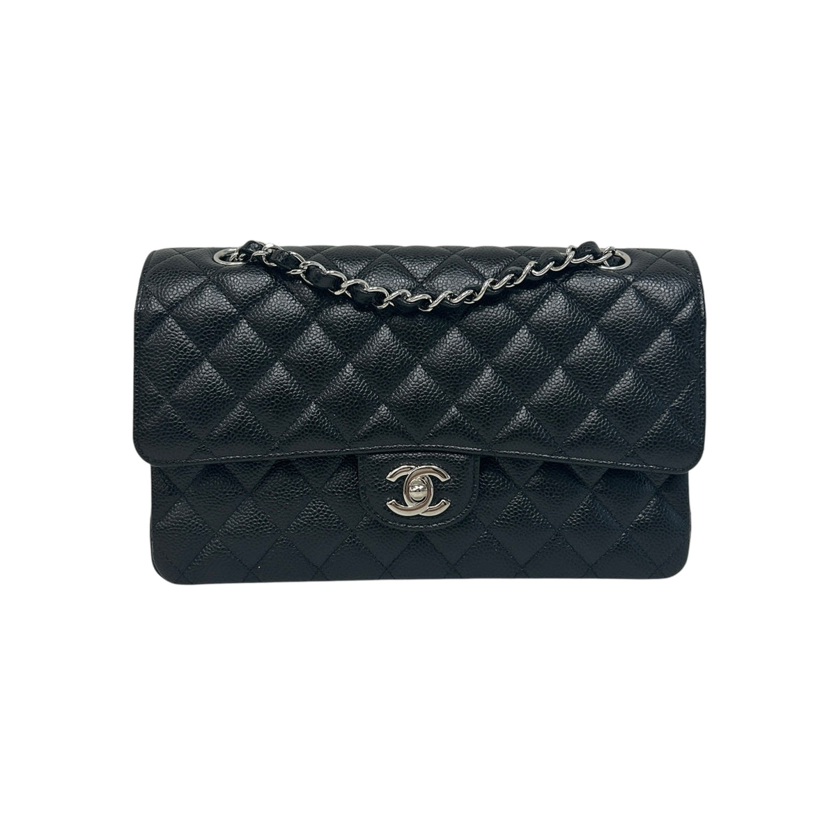 Black Quilted Caviar Leather Classic Medium Double Flap Bag w/SHW