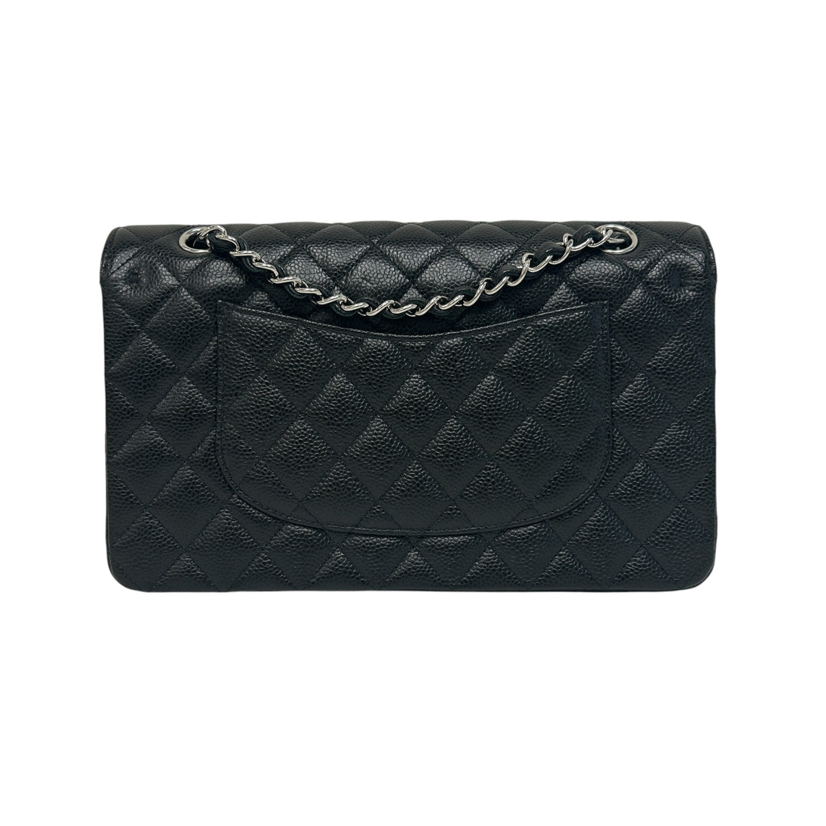 Black Quilted Caviar Leather Classic Medium Double Flap Bag w/SHW