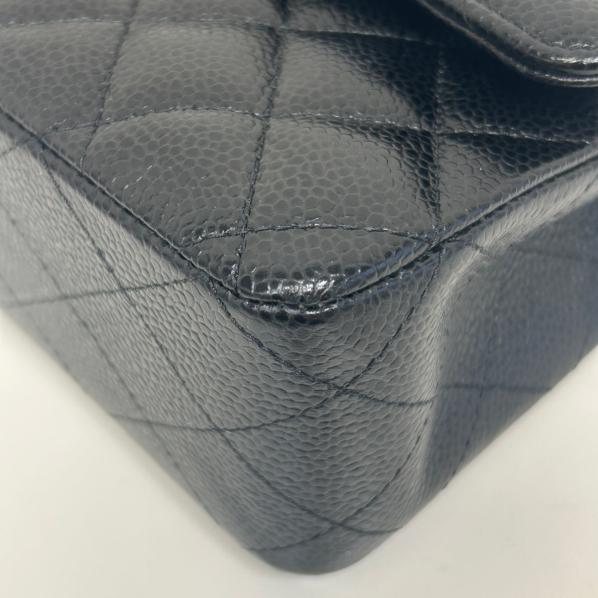 Black Quilted Caviar Leather Classic Medium Double Flap Bag w/SHW