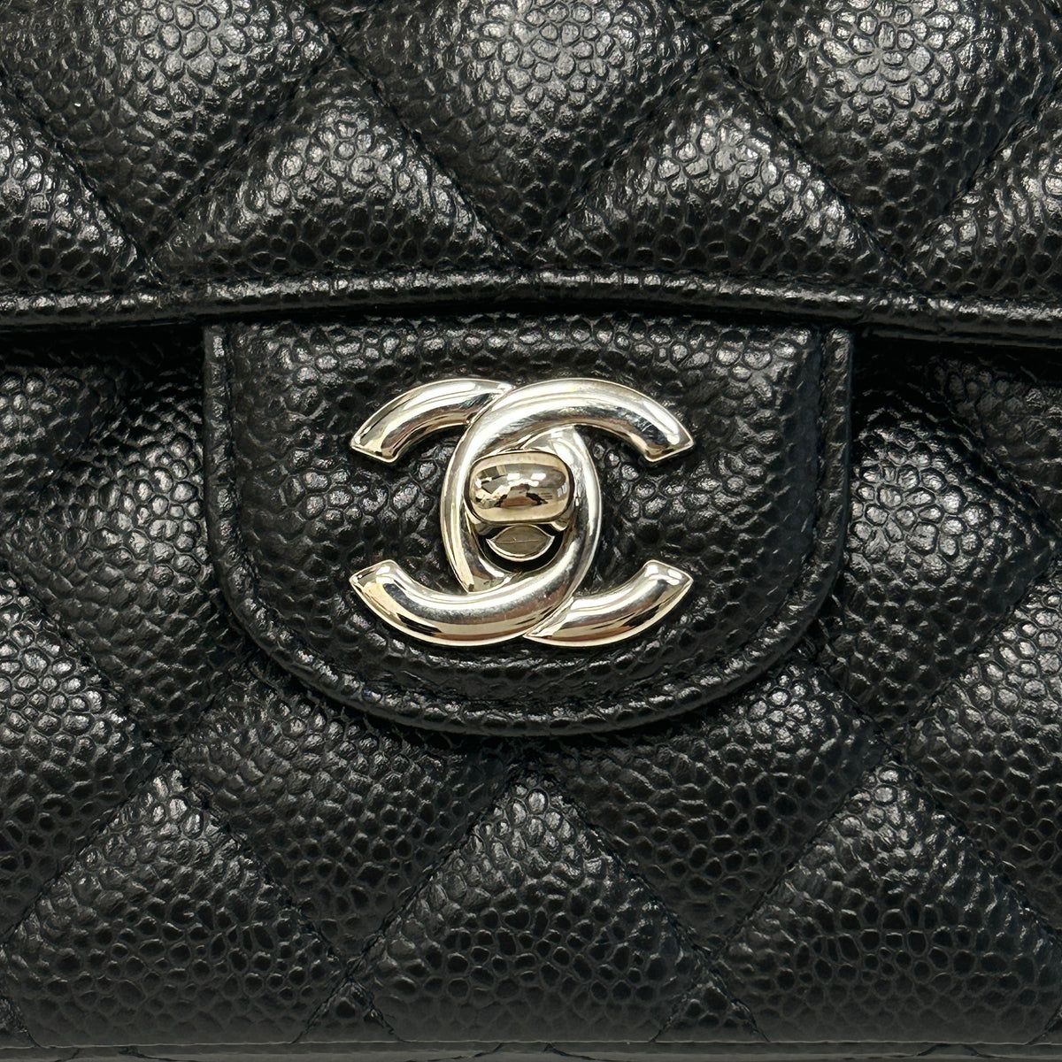 Black Quilted Caviar Leather Classic Medium Double Flap Bag w/SHW