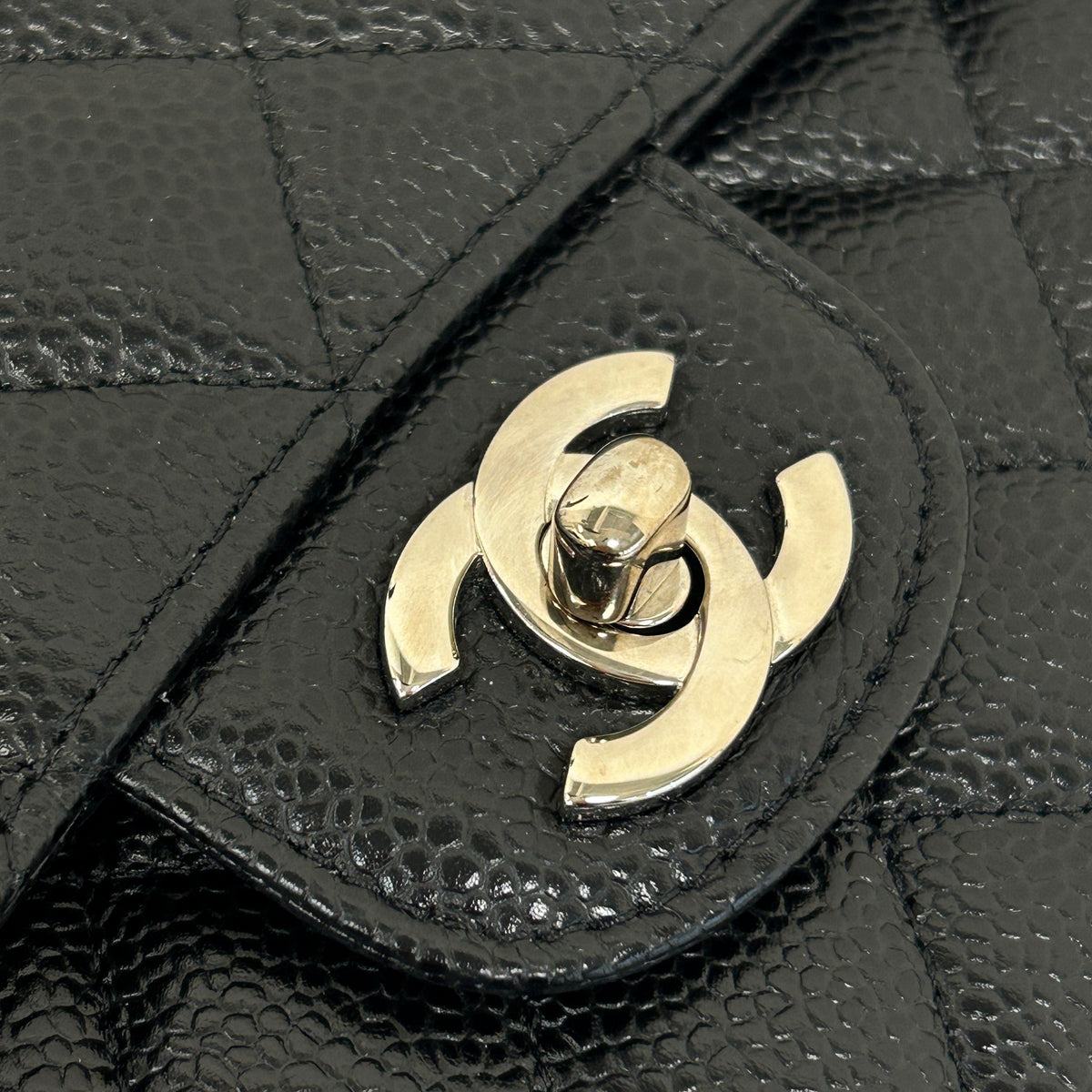 Black Quilted Caviar Leather Classic Medium Double Flap Bag w/SHW