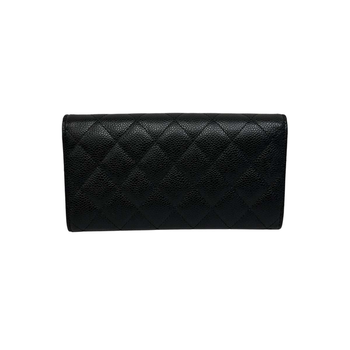 Black Quilted Caviar Leather Classic L Flap Wallet w/SHW