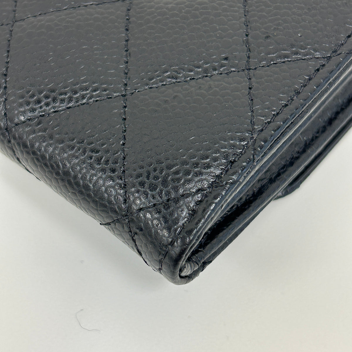 Black Quilted Caviar Leather Classic L Flap Wallet w/SHW