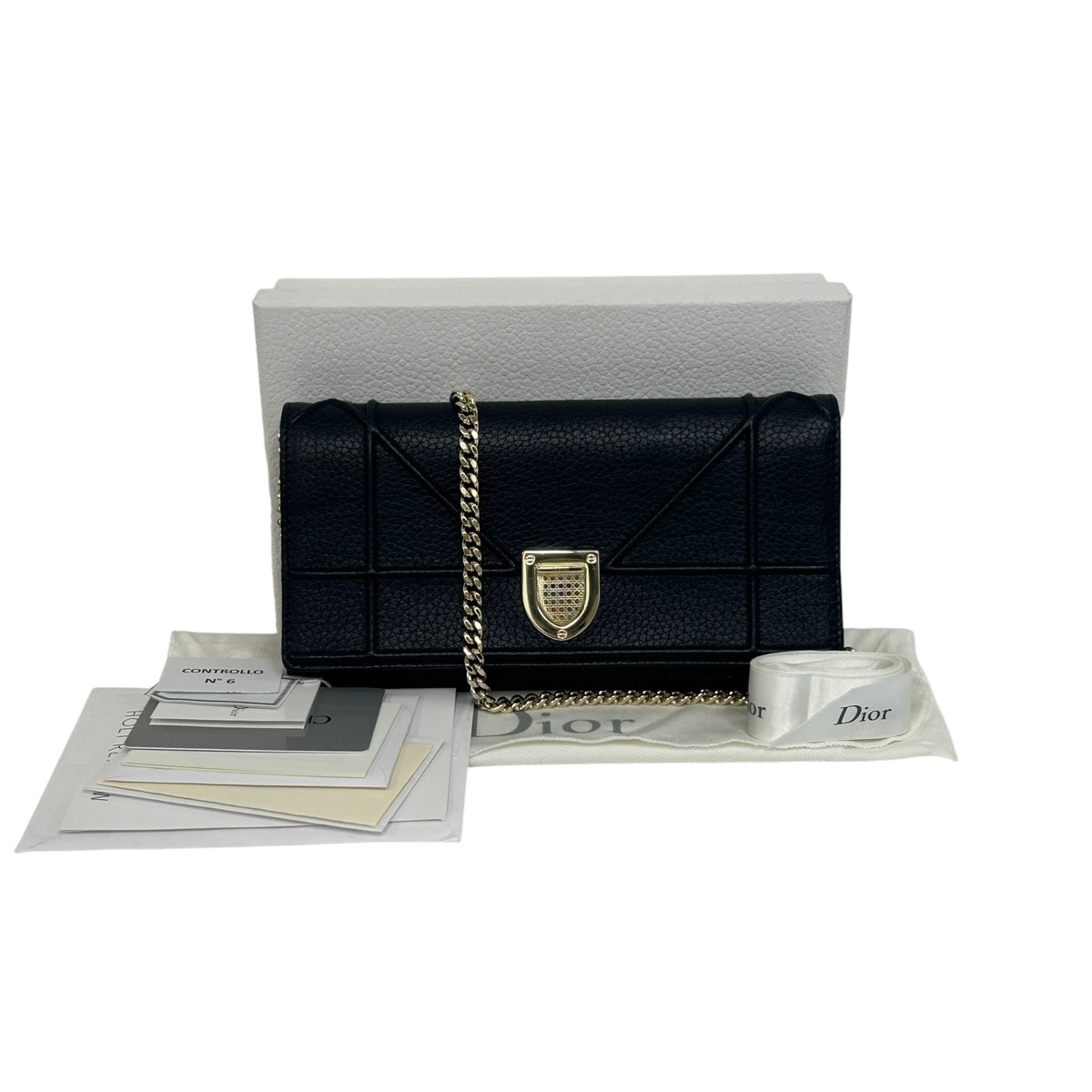 Blue Grained Calfskin Leather Diorama Croisiere Wallet on Chain Clutch Bag w/LGHW