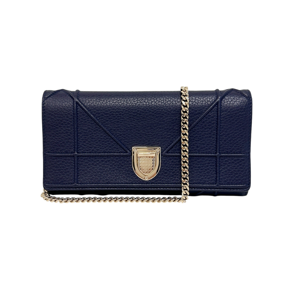 Blue Grained Calfskin Leather Diorama Croisiere Wallet on Chain Clutch Bag w/LGHW