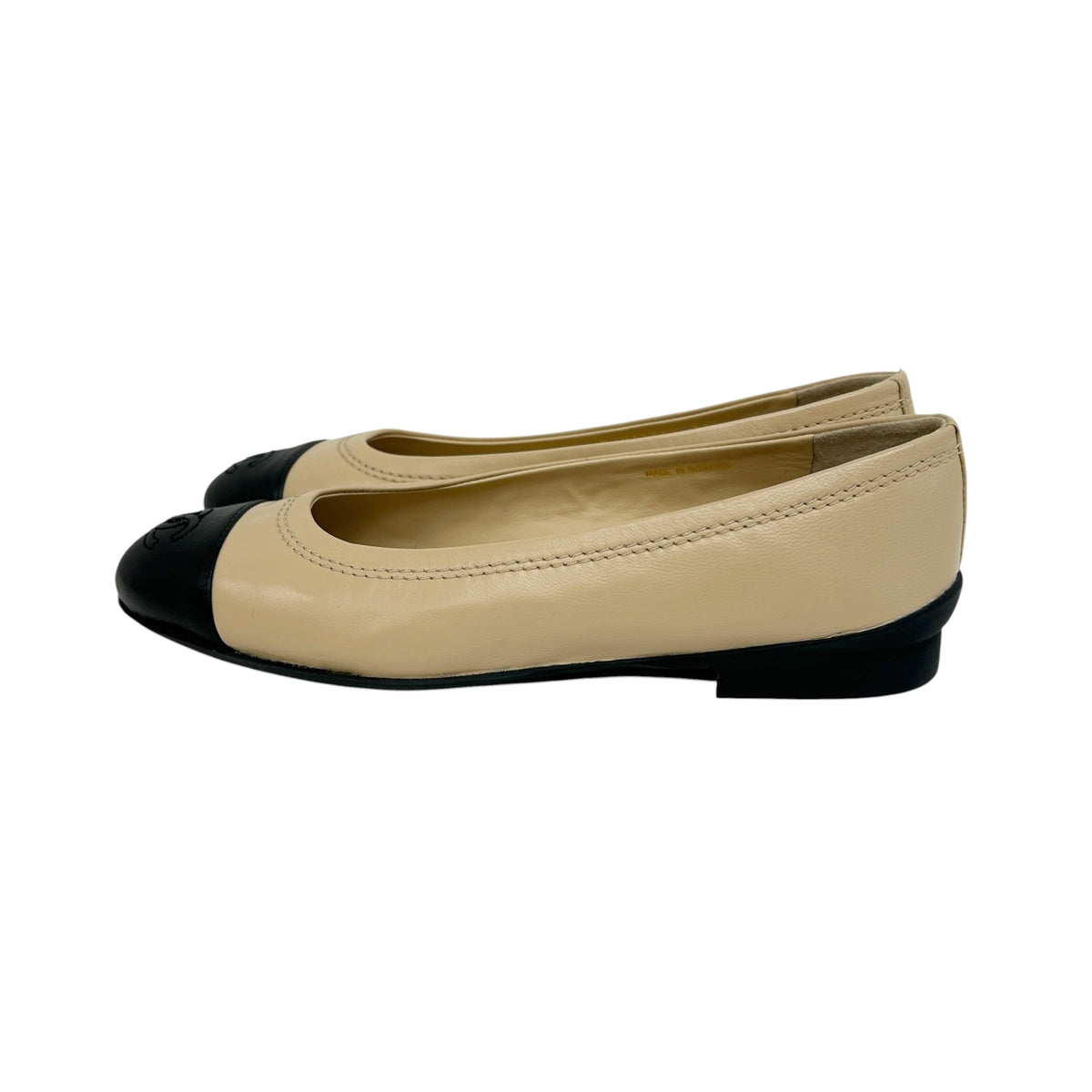 Beige/Black Lambskin Leather CC Ballet Uniform Flats