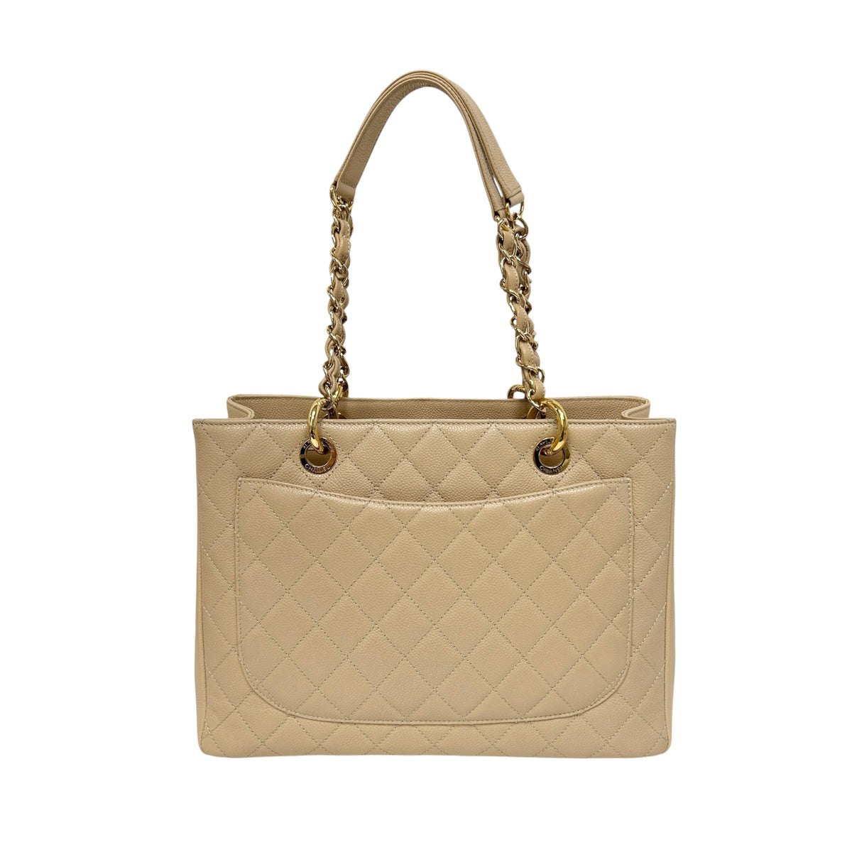 Beige Quilted Caviar Leather Grand Shopping Tote Bag w/GHW