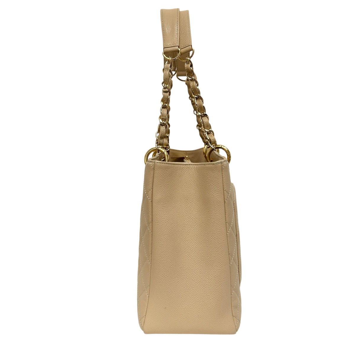 Beige Quilted Caviar Leather Grand Shopping Tote Bag w/GHW