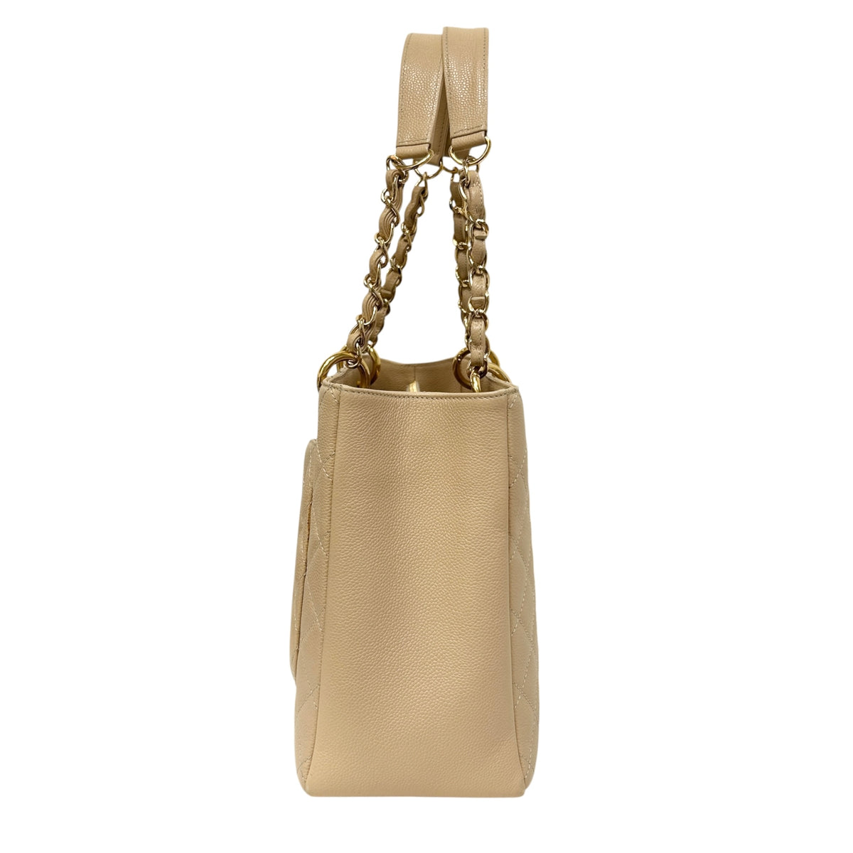 Beige Quilted Caviar Leather Grand Shopping Tote Bag w/GHW