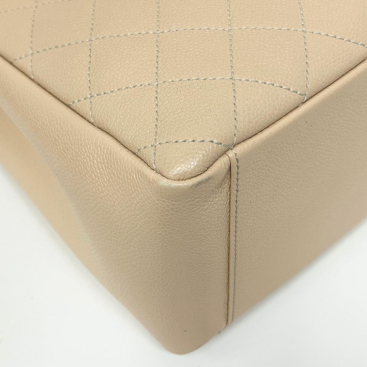 Beige Quilted Caviar Leather Grand Shopping Tote Bag w/GHW