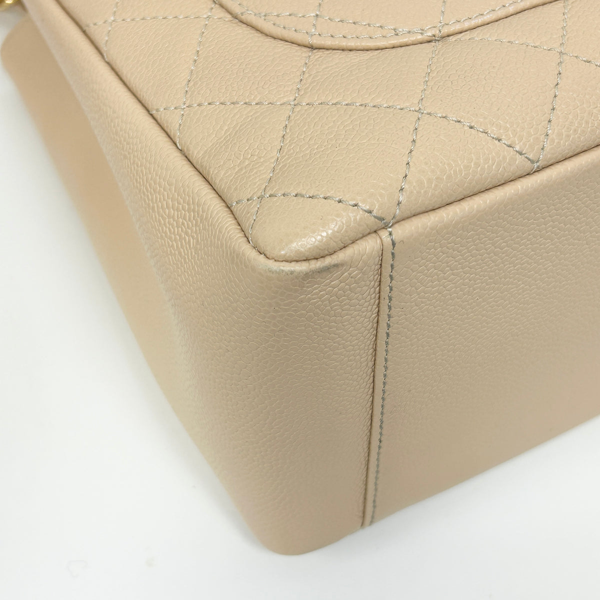 Beige Quilted Caviar Leather Grand Shopping Tote Bag w/GHW