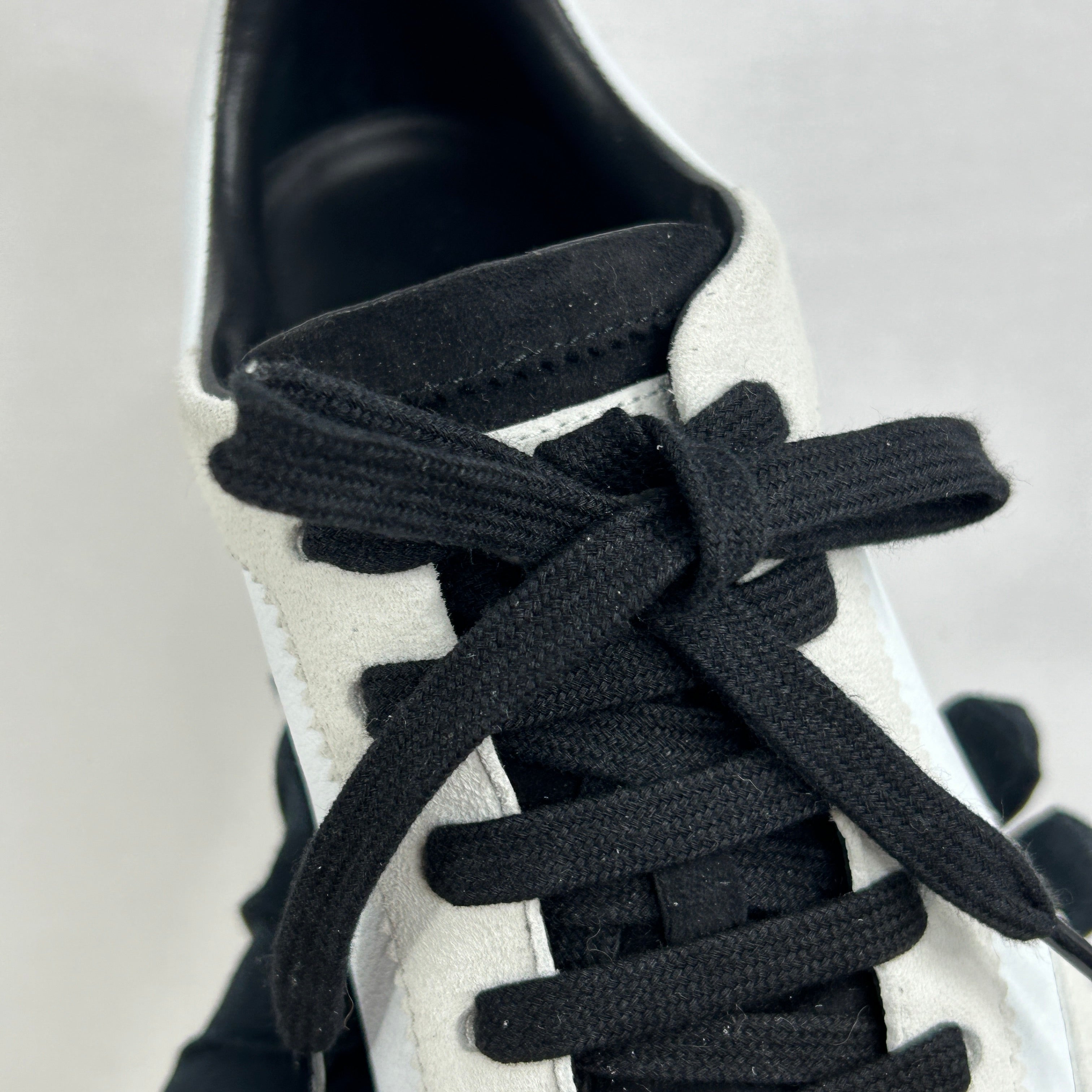 White/Black Suede/ Grained Goatskin Bouncing Sneakers