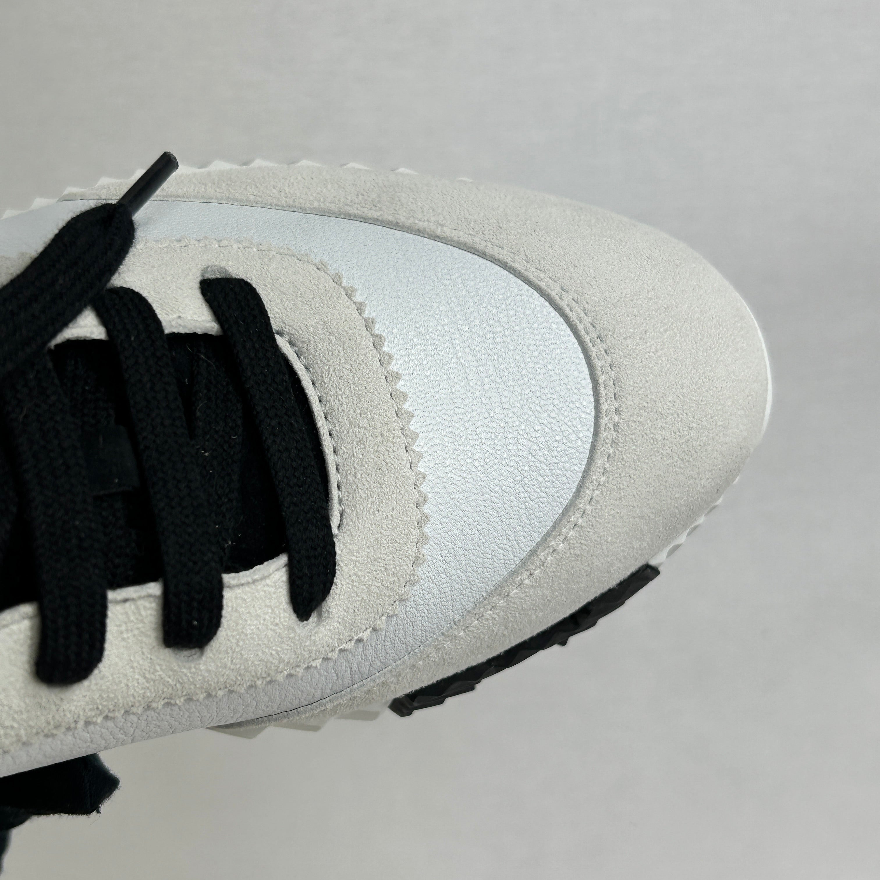 White/Black Suede/ Grained Goatskin Bouncing Sneakers