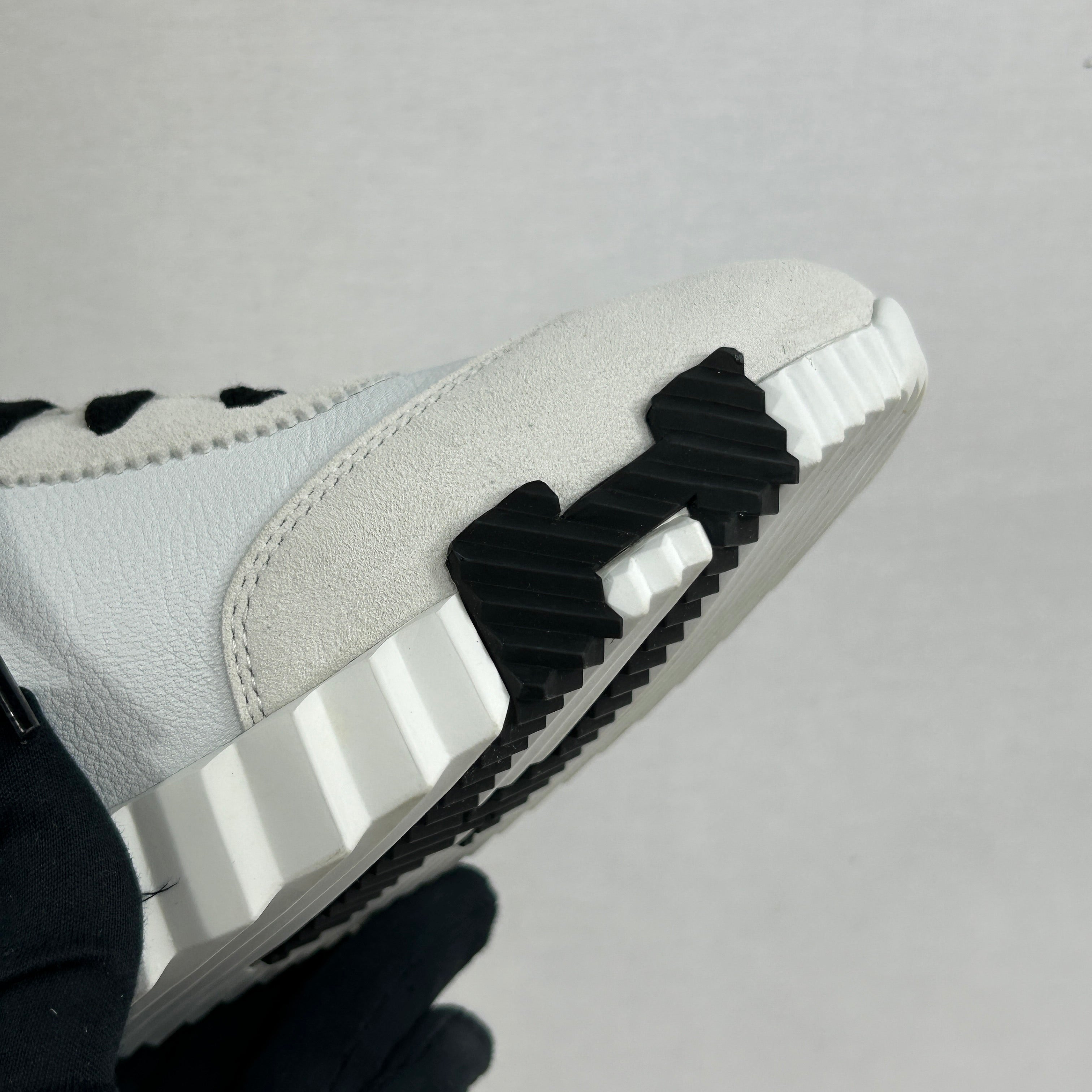 White/Black Suede/ Grained Goatskin Bouncing Sneakers