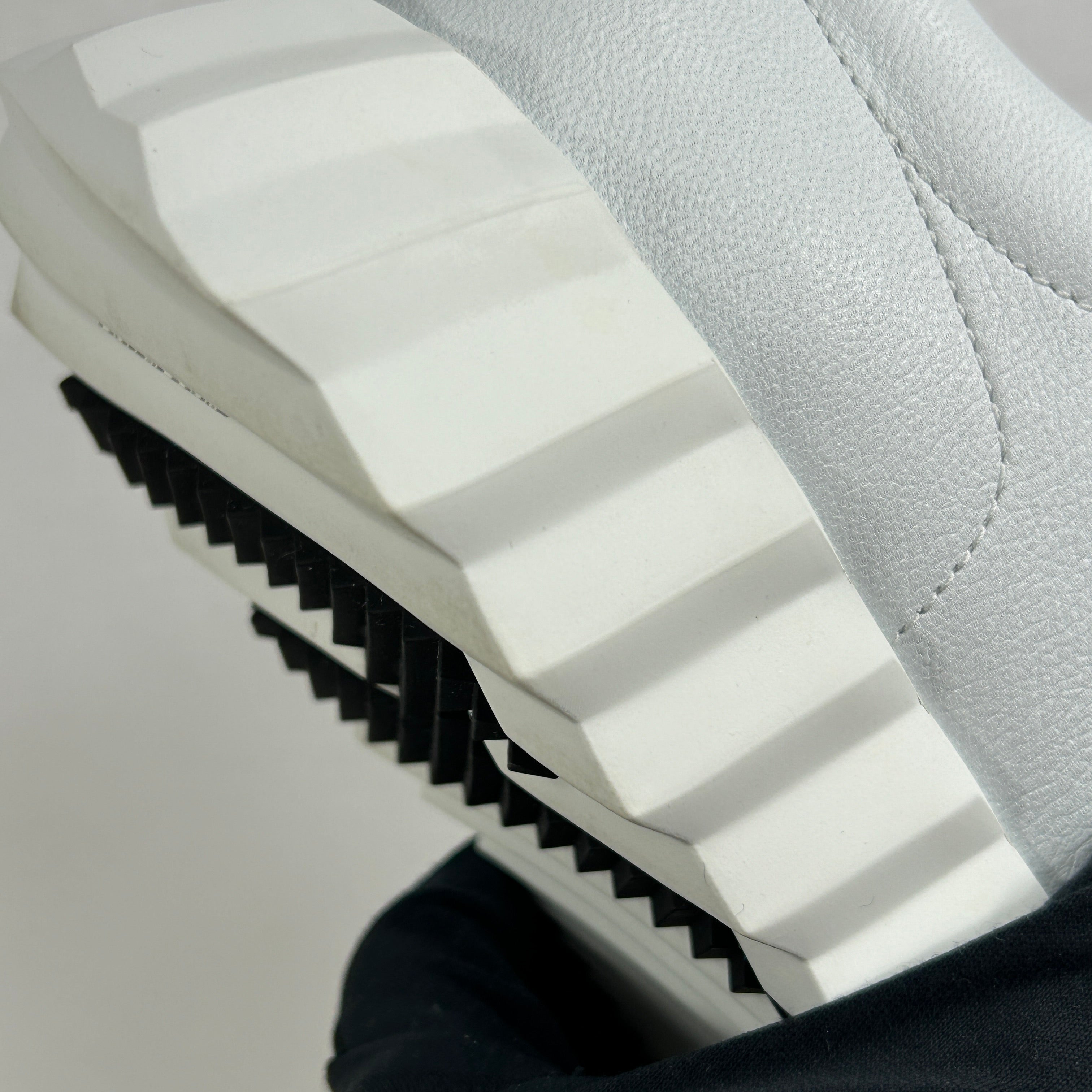 White/Black Suede/ Grained Goatskin Bouncing Sneakers