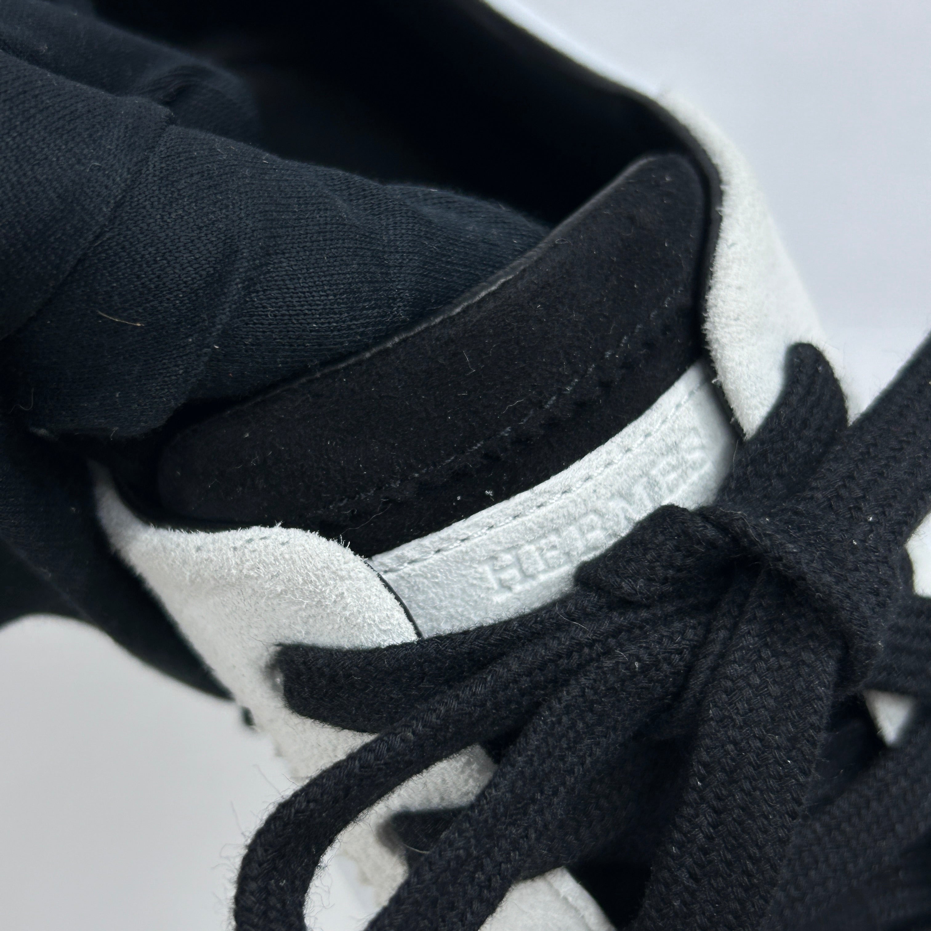 White/Black Suede/ Grained Goatskin Bouncing Sneakers