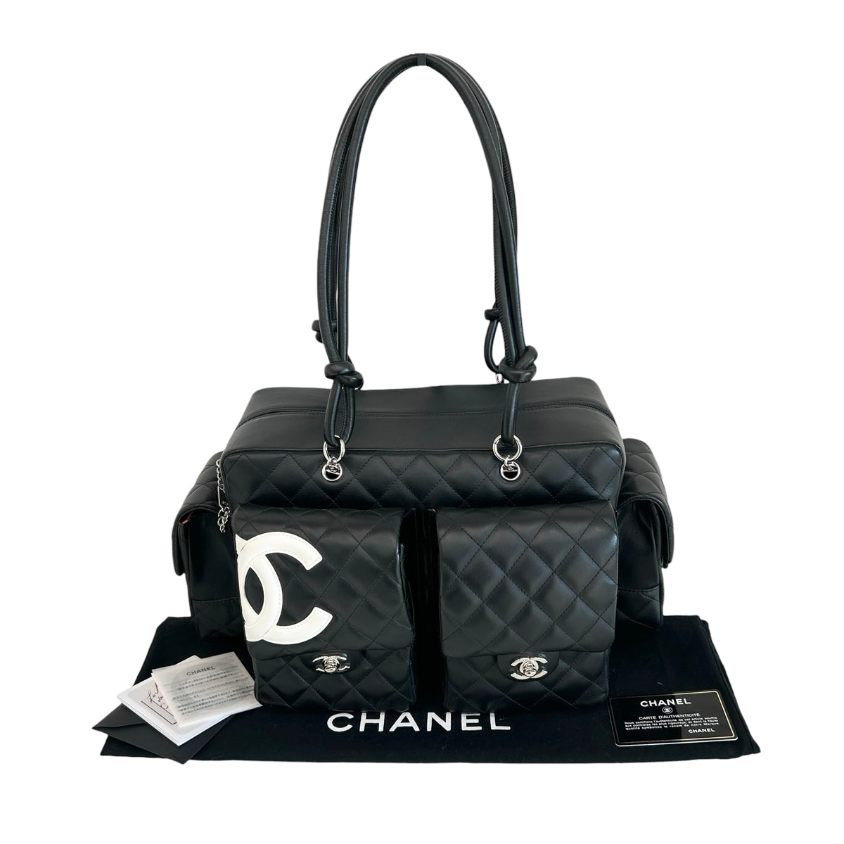 Black Quilted Leather Ligne Cambon Reporter Bag w/SHW