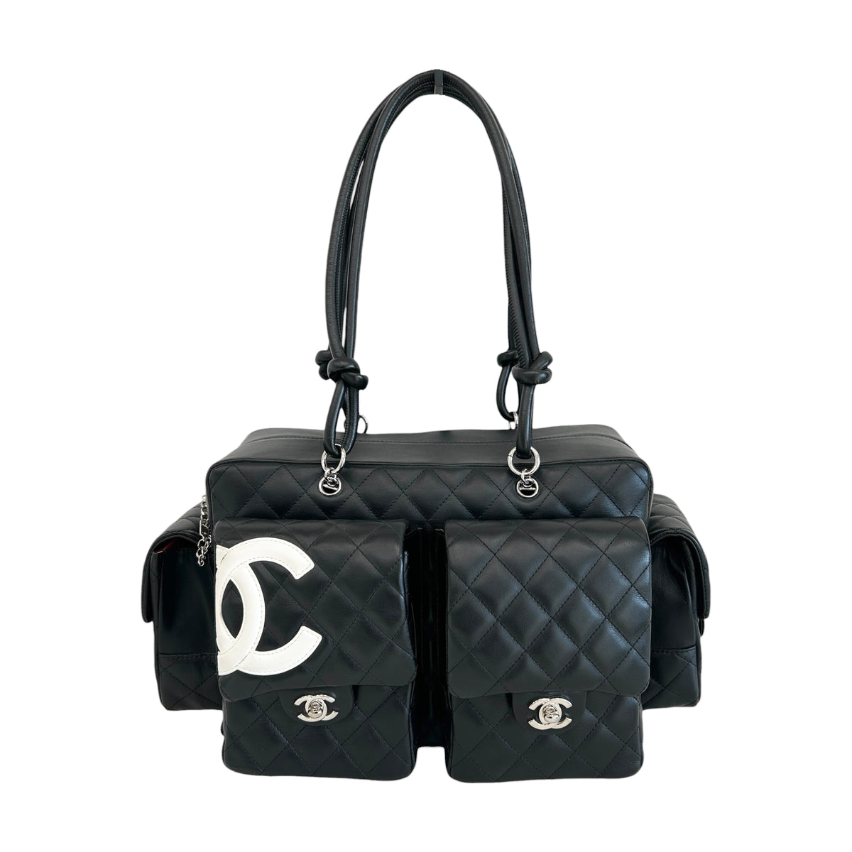 Black Quilted Leather Ligne Cambon Reporter Bag w/SHW