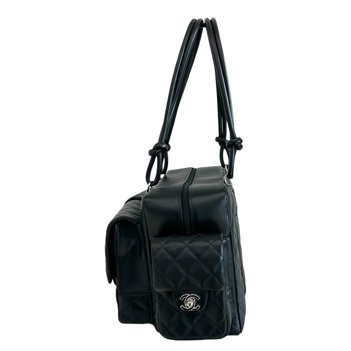 Black Quilted Leather Ligne Cambon Reporter Bag w/SHW