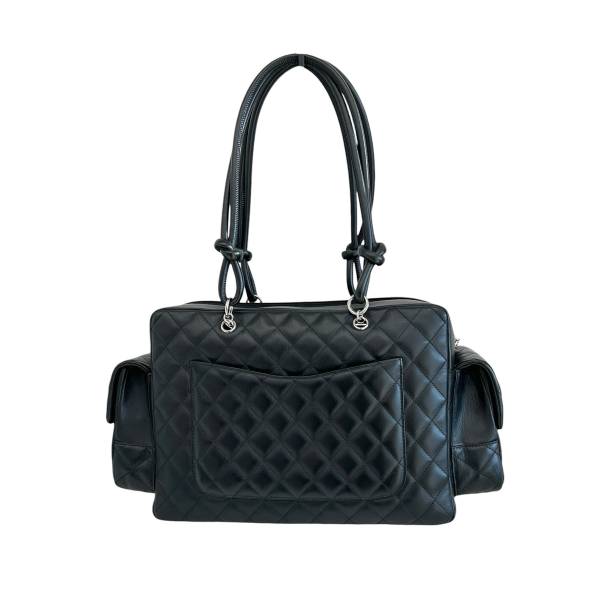 Black Quilted Leather Ligne Cambon Reporter Bag w/SHW