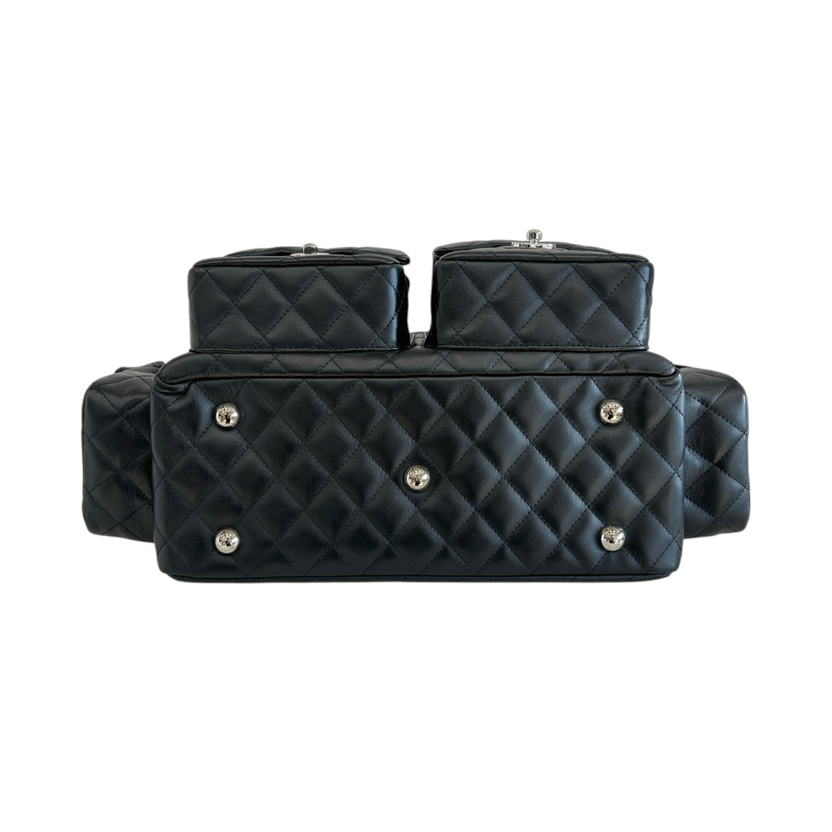 Black Quilted Leather Ligne Cambon Reporter Bag w/SHW