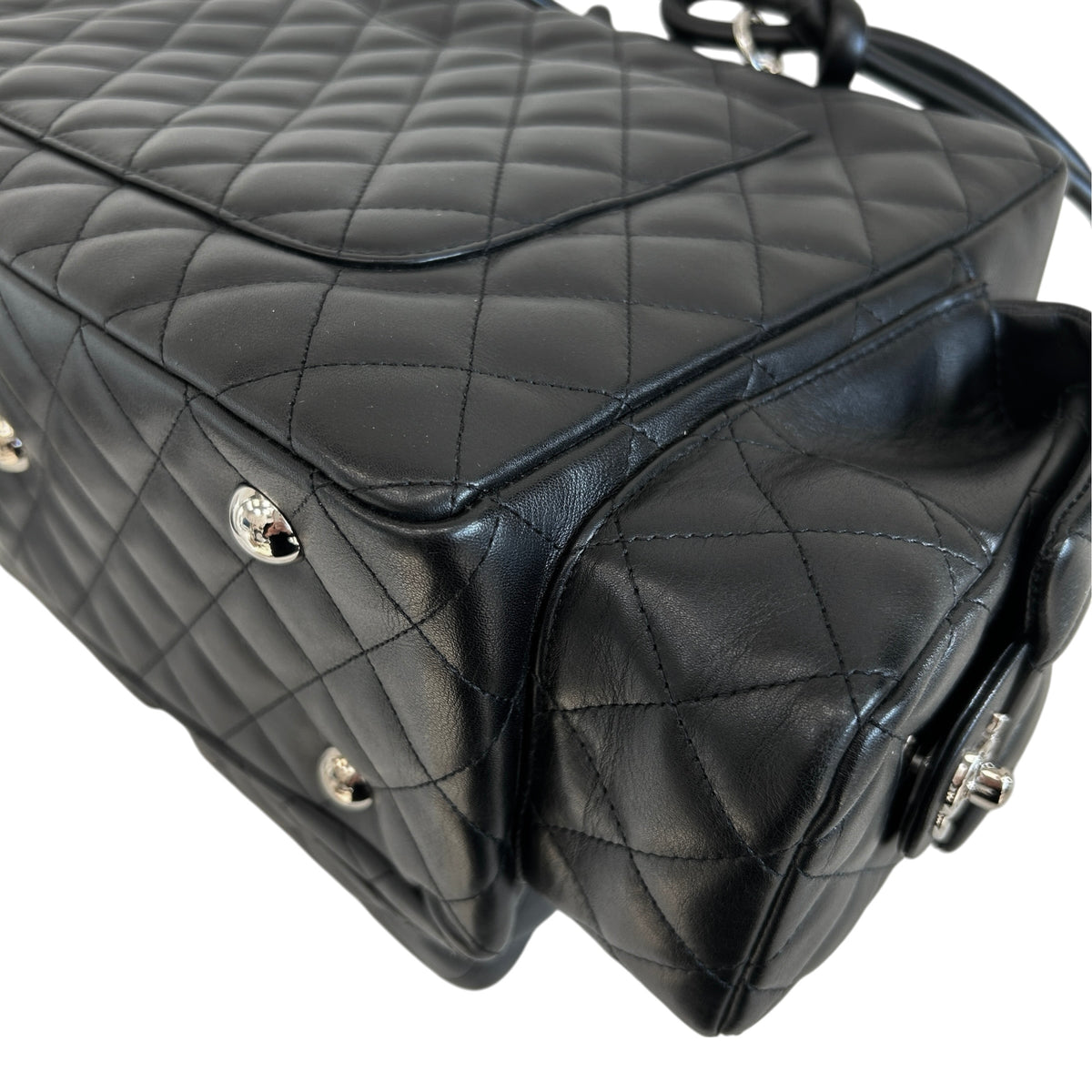 Black Quilted Leather Ligne Cambon Reporter Bag w/SHW