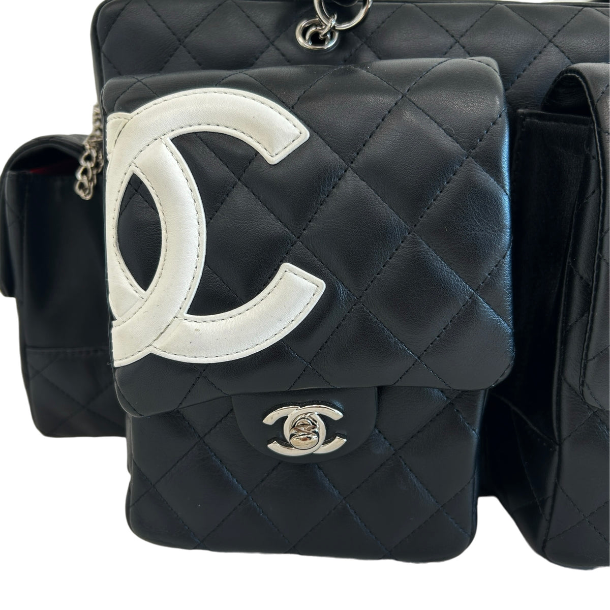 Black Quilted Leather Ligne Cambon Reporter Bag w/SHW