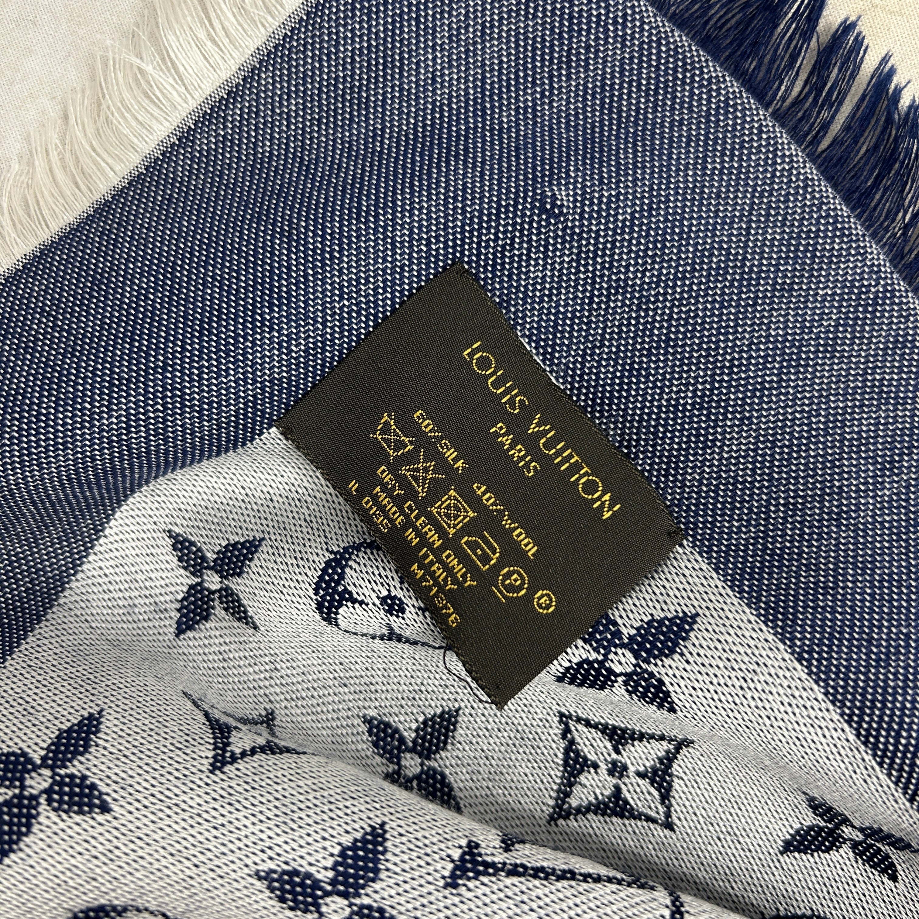 Monogram Denim Blue/White Silk Scarf