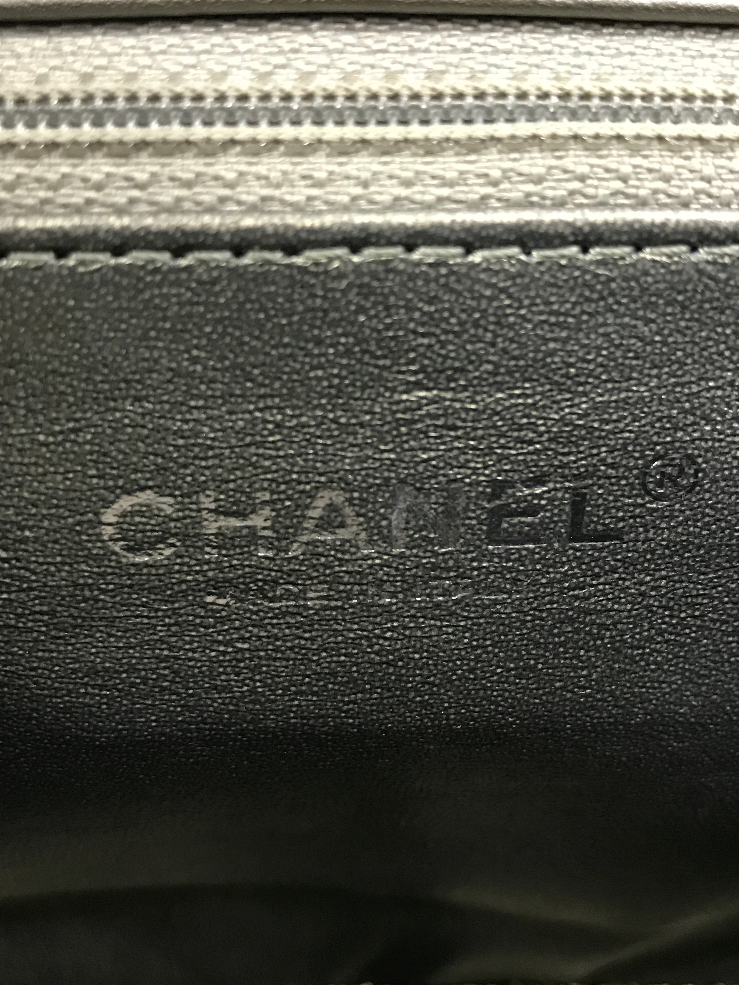 Metallic Grey Calfskin Leather Embellished Chain/Studded Chevron Flap Bag w/SHW