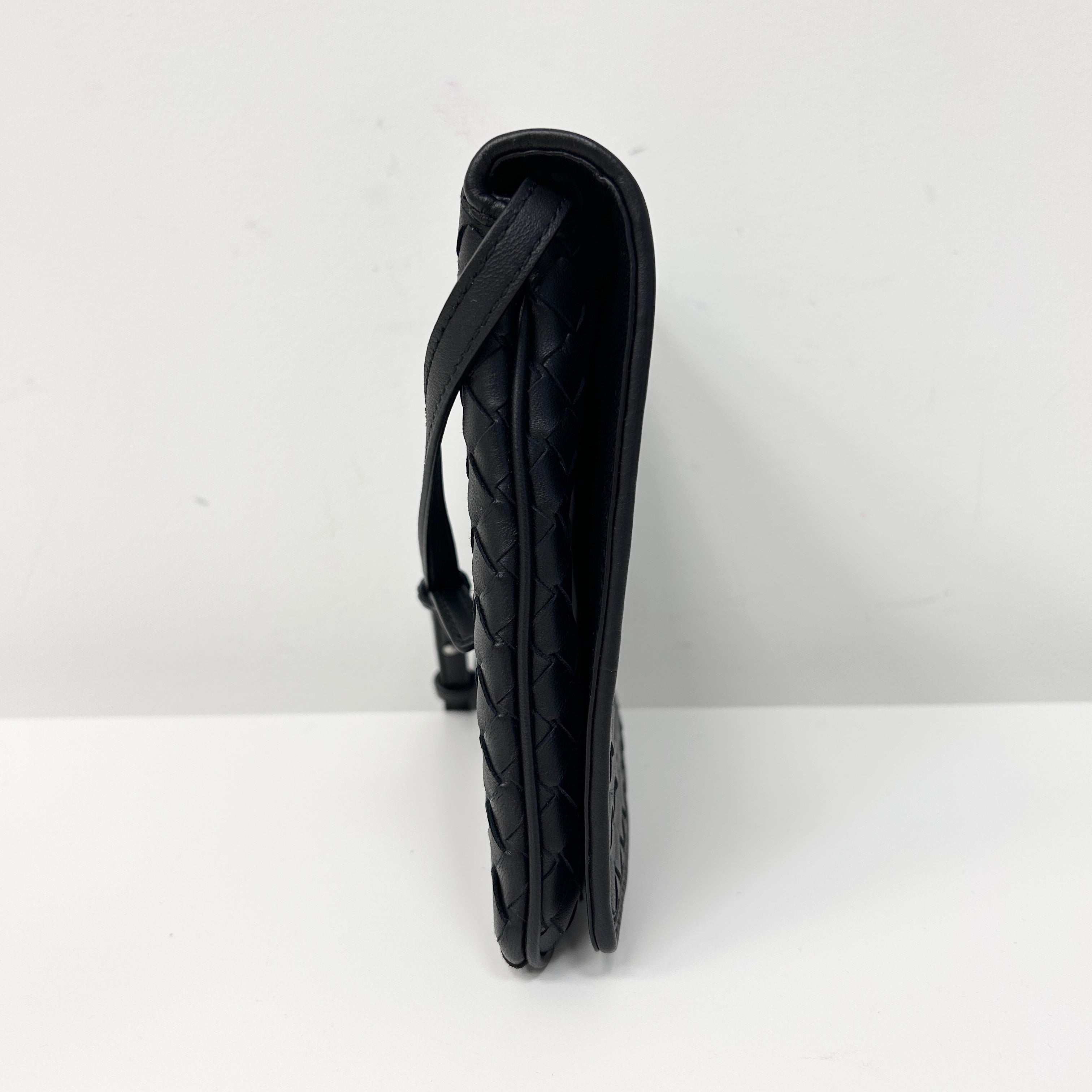 Black Intrecciato Woven Nappa Leather Flap Crossbody Bag w/Gunmetal HW